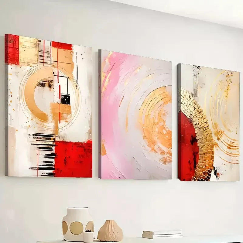3-Piece Modern Abstract Geometric Gold Wall Art Set - Framed Canvas 40x60cm (16x24in) - High Quality Print - 100% Australian Made - Ready to Hang - Perfect for Living Room, Bedroom & Office Decor