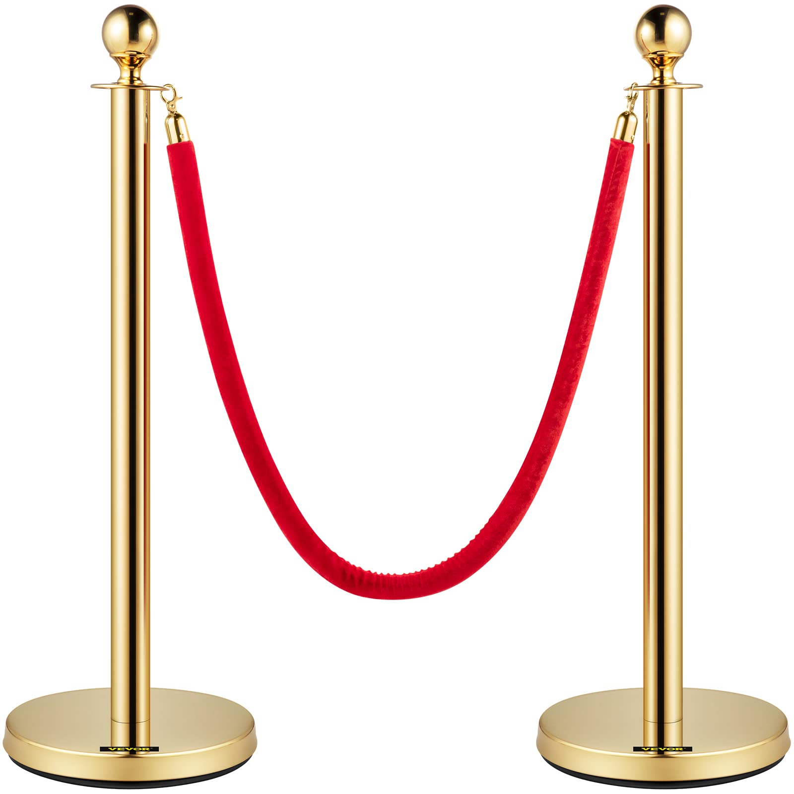 VEVOR 8-Piece Velvet Rope and Stanchion Set - 5 ft Red Crowd Control Ropes with Gold Ball Top Posts - Premium Event Barriers for Red Carpet, Weddings, Parties & VIP Areas | Durable Party Supplies for Hotels, Theaters & Special Occasions