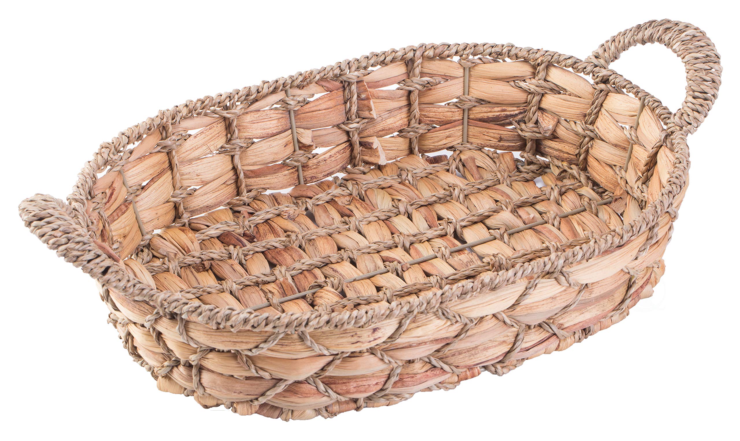 Vintiquewise Seagrass Fruit Basket with Handles - Set of 4 Medium Bread Storage Trays | Perfect for Kitchen Countertop, Dining Table, Picnic & Farmhouse Decor