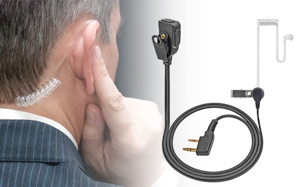 Professional Walkie-Talkie Headset with Acoustic Tube & PTT Mic - Compatible with Baofeng UV5R, 666s, 888S, Kenwood, Retevis H-777 - Ideal for Security, Construction & Outdoor Activities