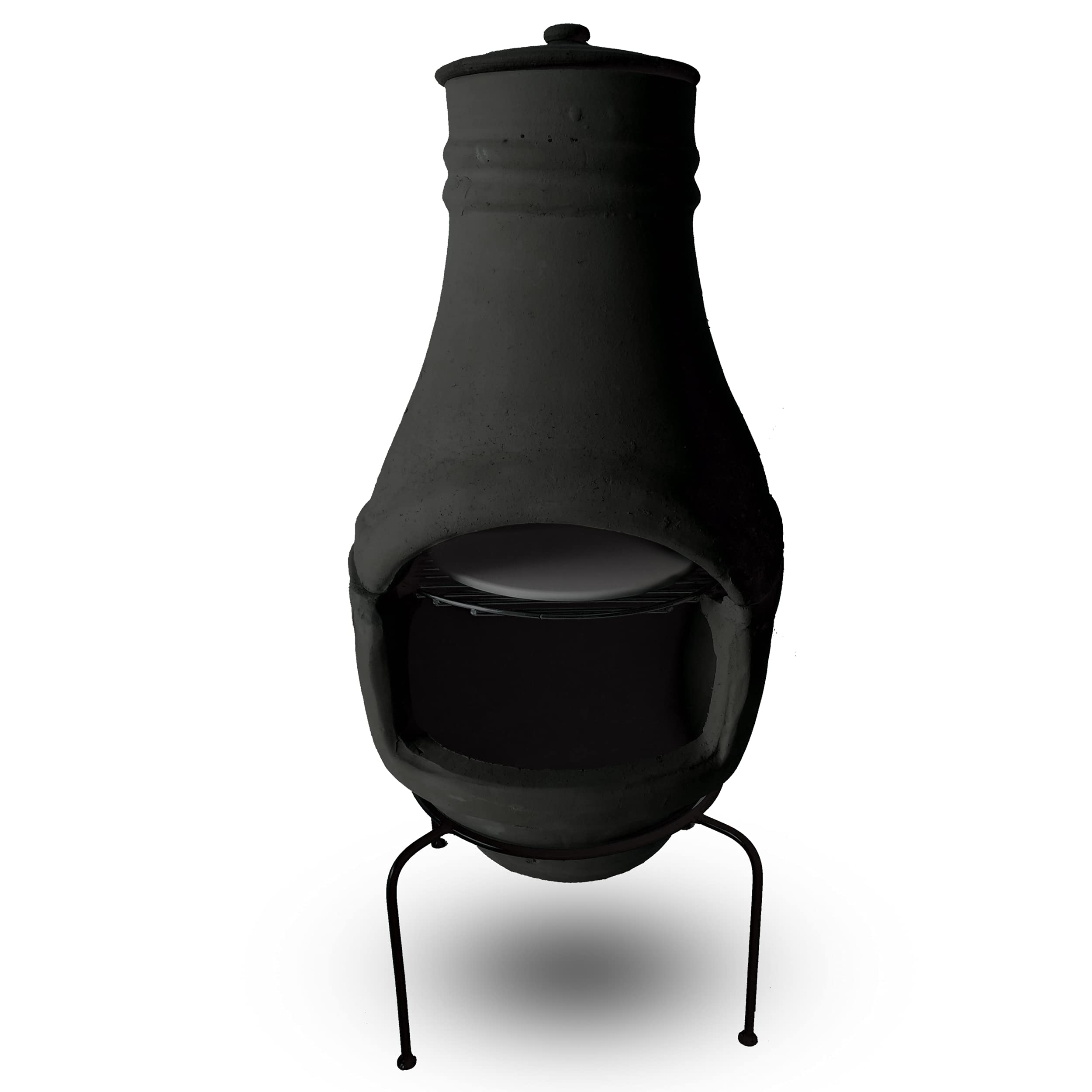 PetraTools Wood Fired Outdoor Pizza Oven - Mini Personal Size Terra Cotta Chiminea Pizza Cooker & Grill for Backyard, Camping, Picnics & Parties (Black)