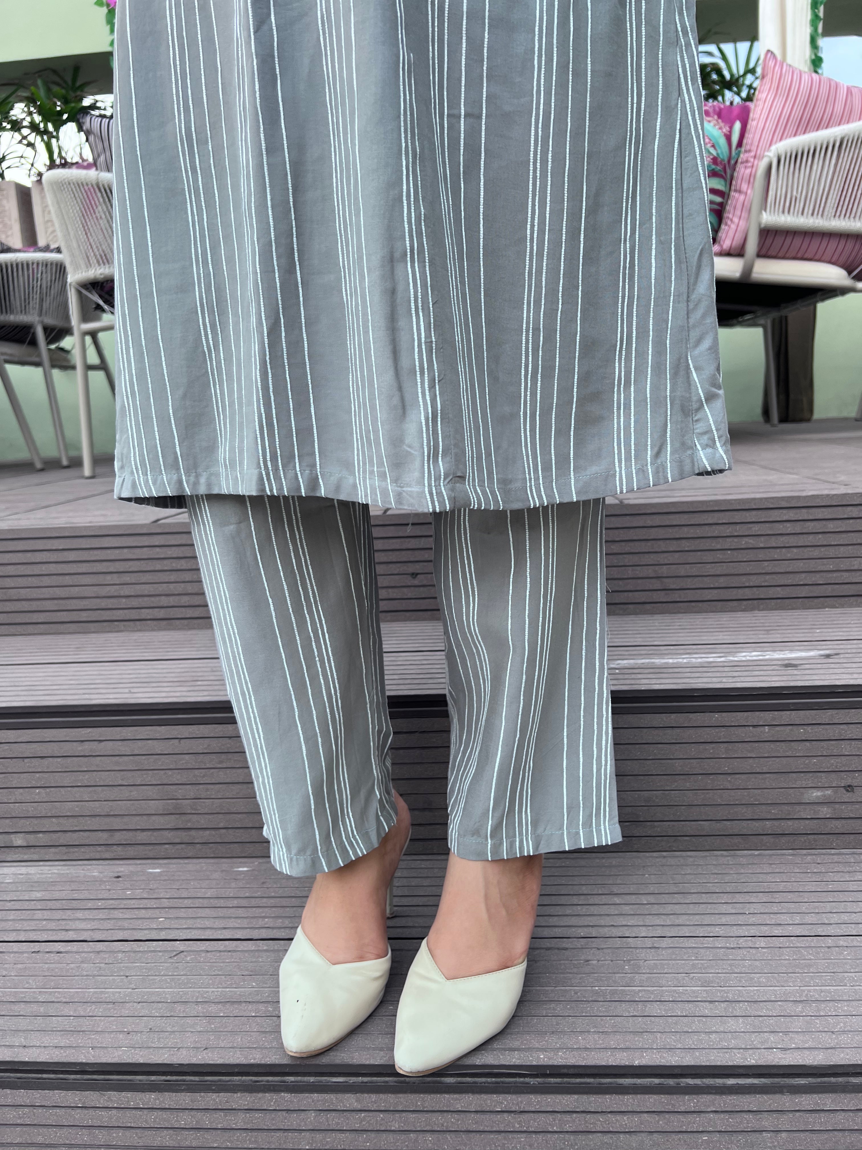 Stylish Grey Striped Cotton Co-Ordinate Set for Women | Casual Summer Outfit | Perfect for Beach, Brunch & Weekend Wear