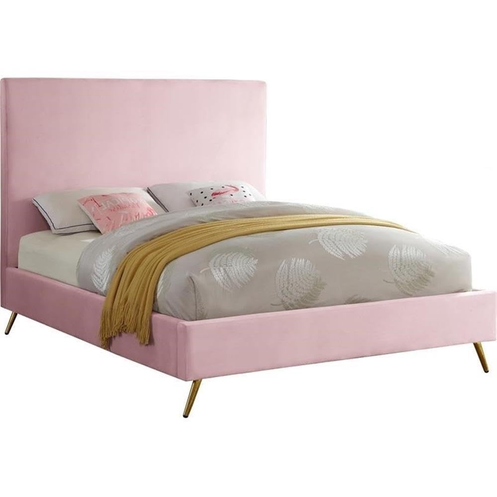 Meridian Furniture Jasmine Collection Modern Velvet Upholstered King Bed with Gold & Chrome Legs - 81