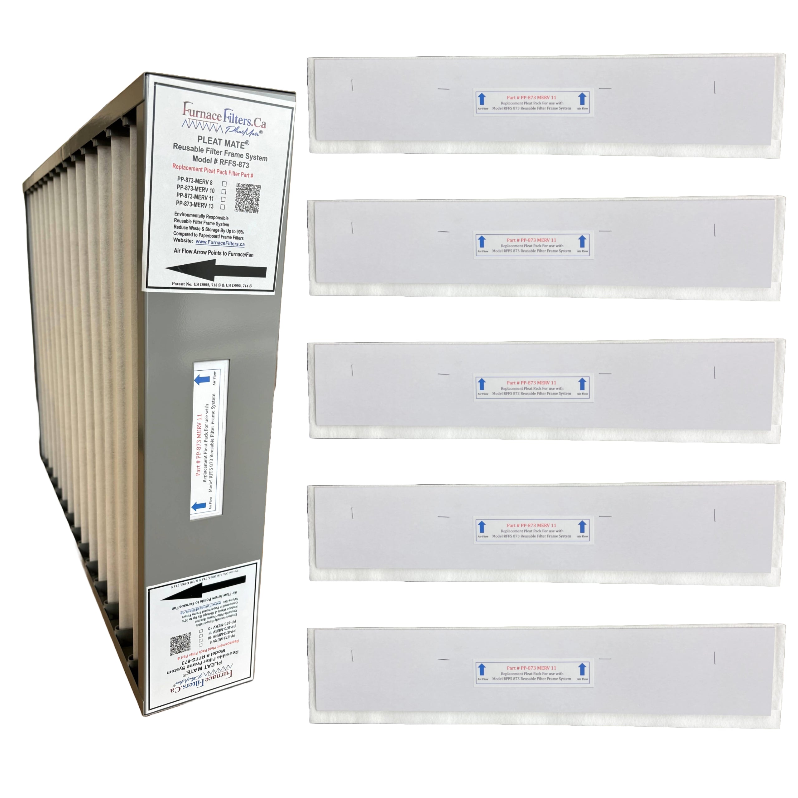 Clean Comfort AMP 11 2025 45 Reusable Air Filter Frame Kit - 20x25x4.5 MERV 11 with Lifetime Frame (Model RFFS 873) & 6 Replacement Filters (Part PP 873) | FurnaceFilters.Ca | Perfect for HVAC Systems, Home Air Purification & Allergies Relief