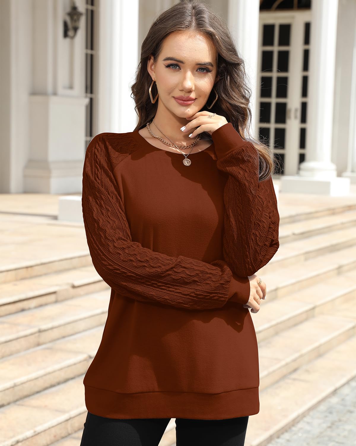 Women's Lightweight Cable Knit Sweatshirts - Long Sleeve Casual Jumper Tops for Fall & Winter | Cozy Layering, Office Wear, Weekend Outfits