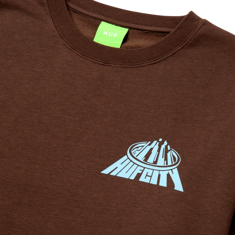 HUF City Crewneck Sweatshirt - Chocolate Brown | Men's Casual Streetwear Pullover for Urban Fashion & Everyday Comfort