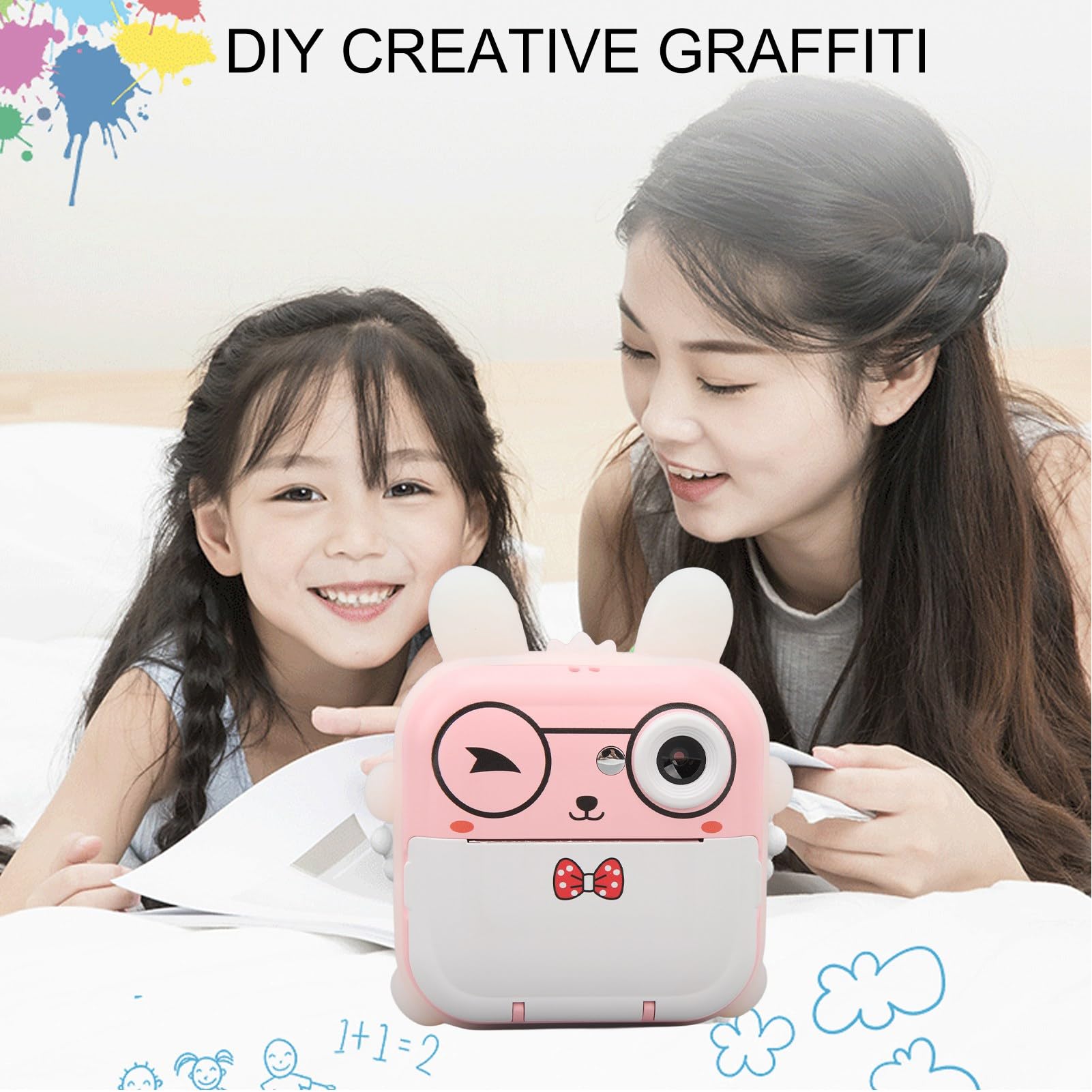 24MP Multi M Cartoon Digital Camera with Thermal Printing - Portable Pocket-Sized Kids Camera for Creative Photography (Pink) - Perfect for Birthday Gifts, Travel Souvenirs & DIY Art Projects