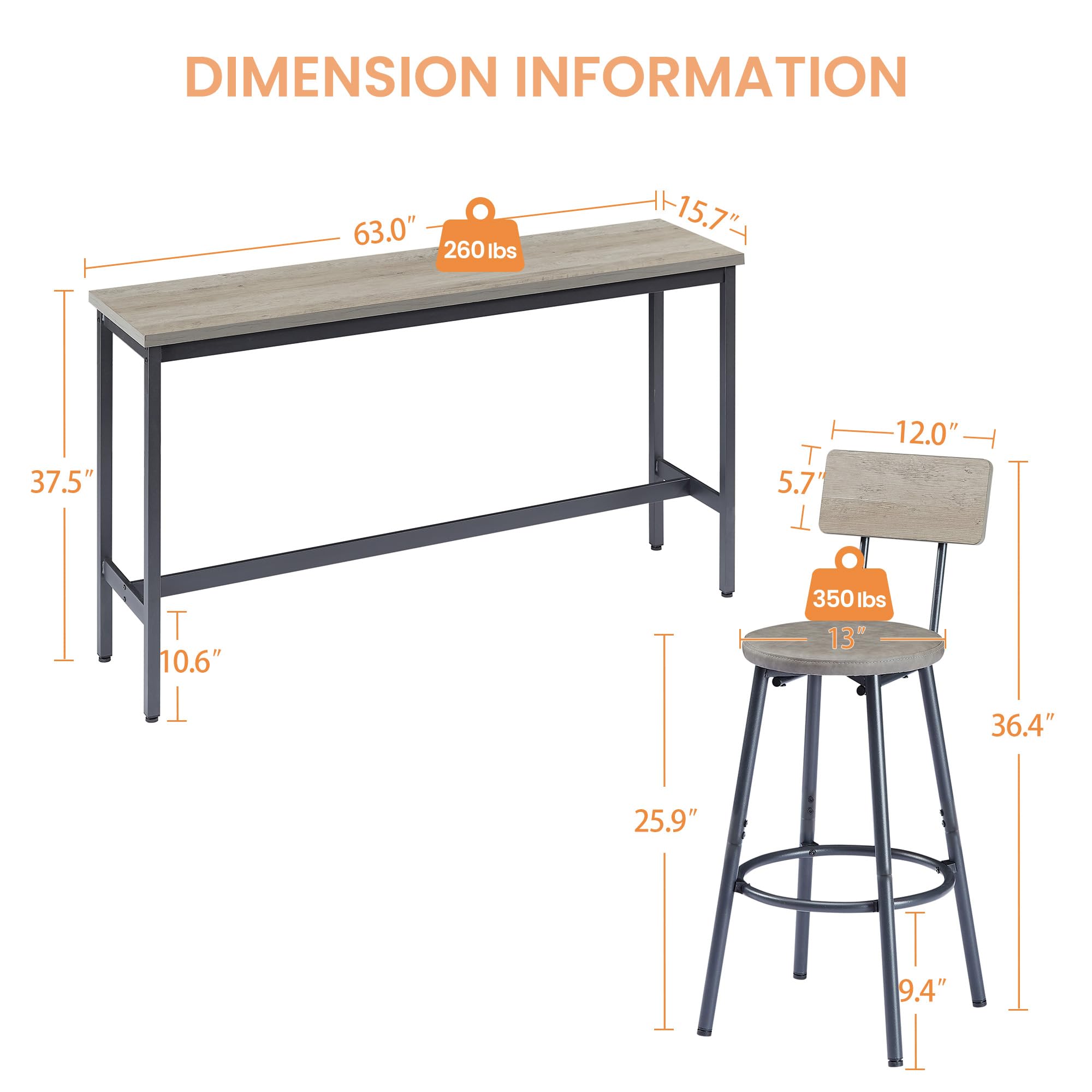4-Piece Long Bar Table and Chairs Set for 3 - 63