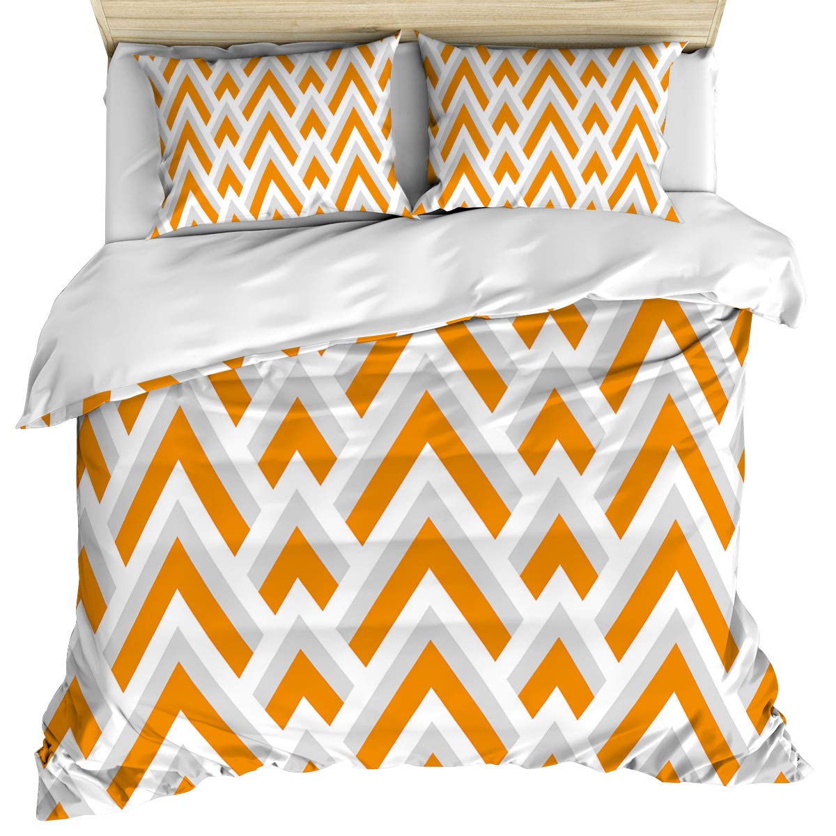 3-Piece Geometric Triangle Pine Tree Duvet Cover Set with 2 Pillowcases - Yellow Reversible Microfiber Bedding for Twin Size | All-Season Comfort for Kids' Rooms, Guest Bedrooms & Dorm Decor