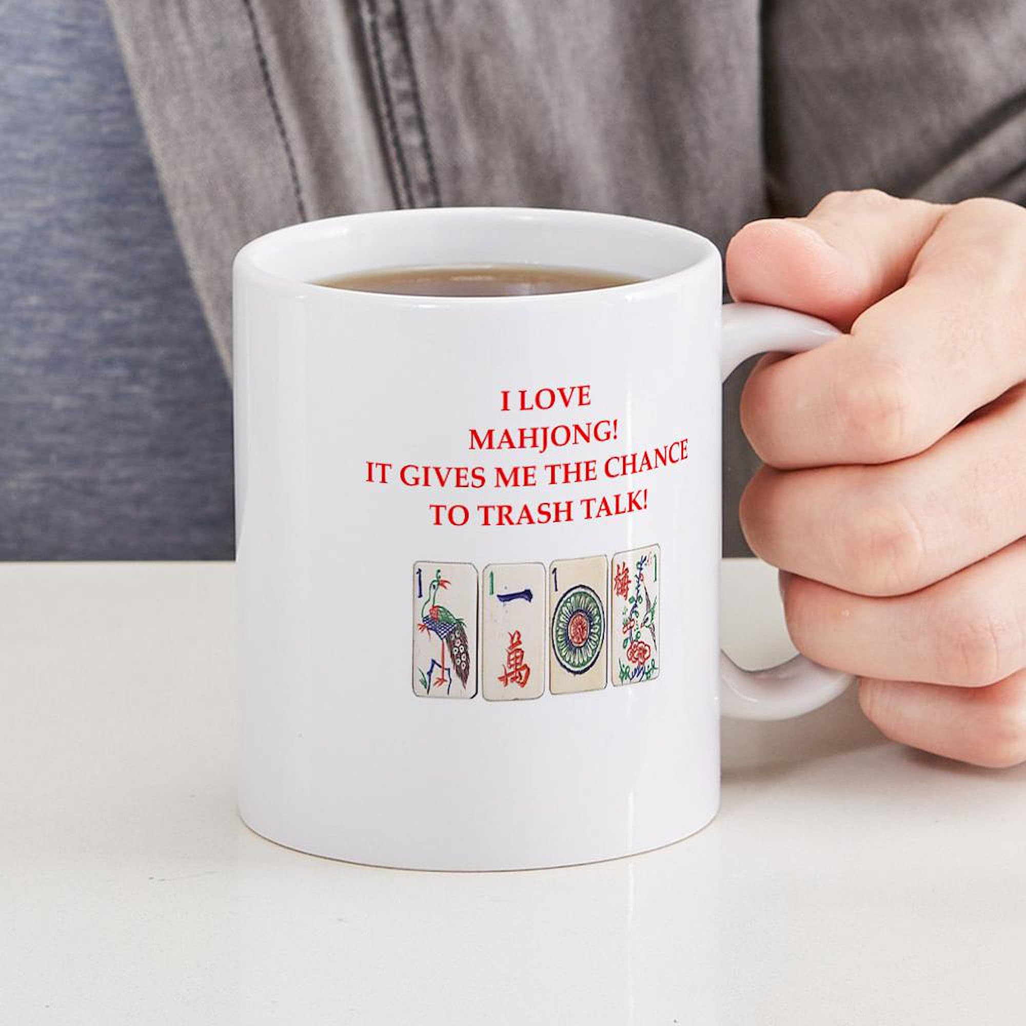 Mahjong Joke Coffee Mug - 11 oz (325 ml) Ceramic Tea Cup with Funny Design - Perfect for Gifts, Office Use & Game Nights