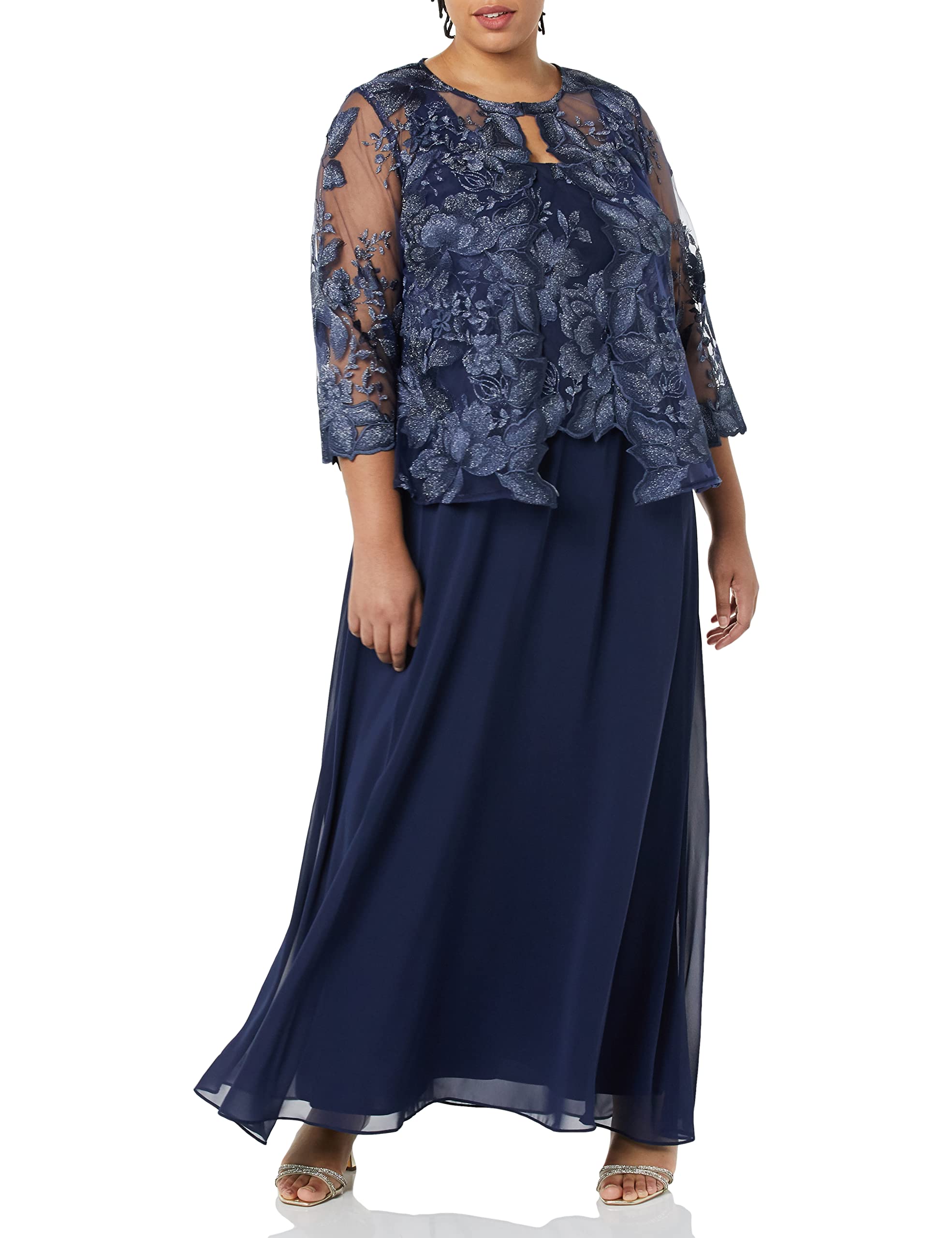 Alex Evenings Women's Plus Size Tea-Length Mother of The Bride Jacket Dress for Weddings, Formal Events & Special Occasions - Elegant Wedding Guest Outfit for Receptions, Ceremonies & Evening Parties