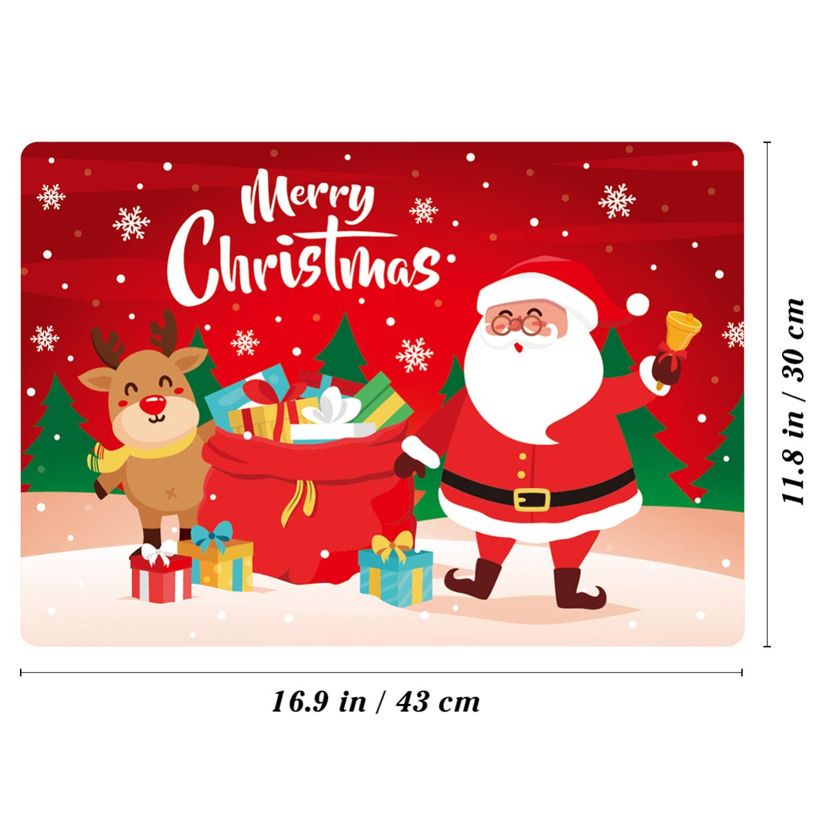 BESTonZON Christmas Placemats Set of 6 - 17x11 Inch Holiday Table Mats in Festive Red - Merry Xmas Dining Decor for Kitchen, Party & Holiday Gatherings
