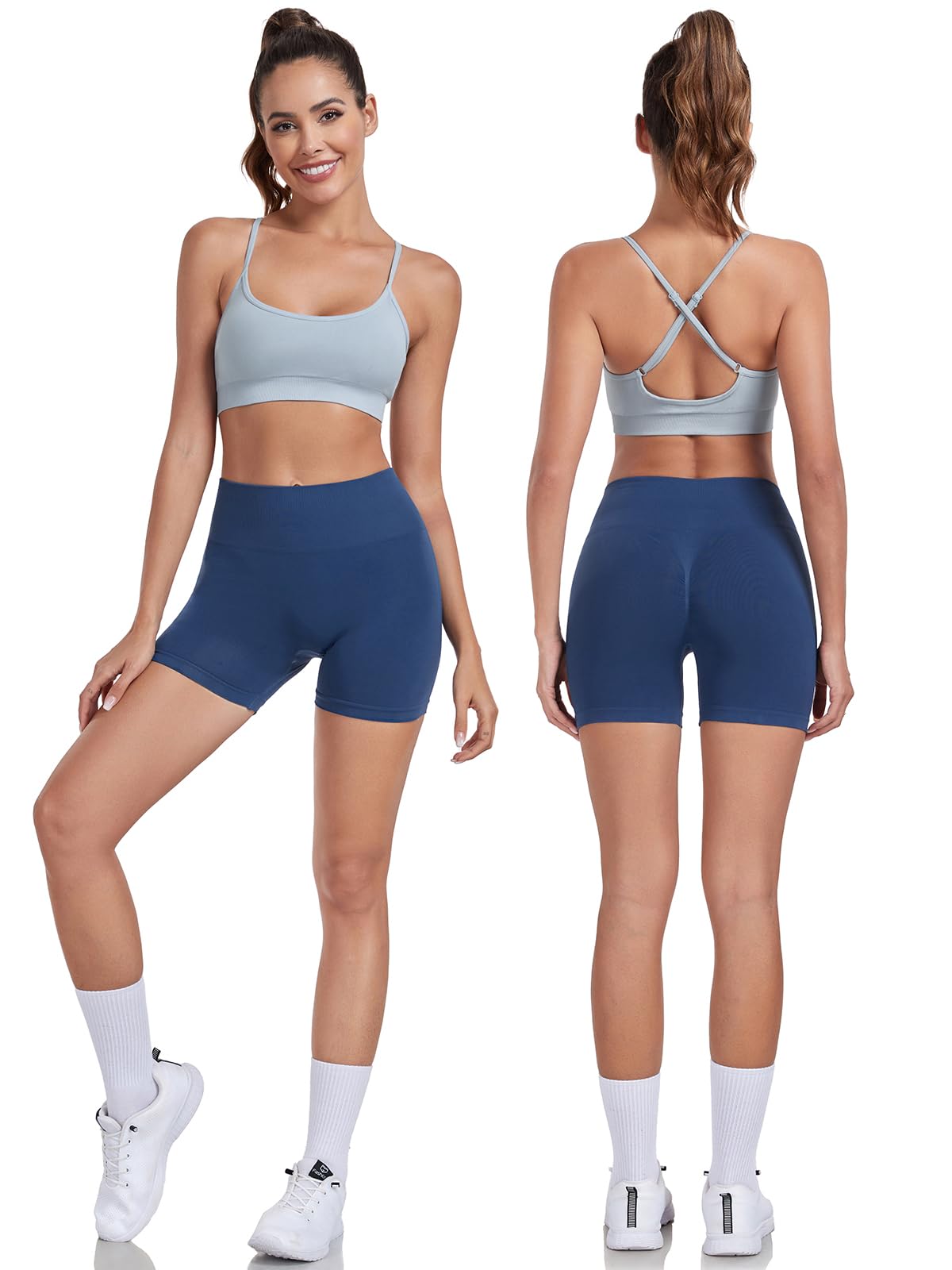 Women's 2-Piece Workout Set - High Waisted Yoga Shorts & Adjustable Strappy Sports Bra | Gym & Yoga Outfit for Women | Perfect for Yoga, Pilates, Running & Home Workouts