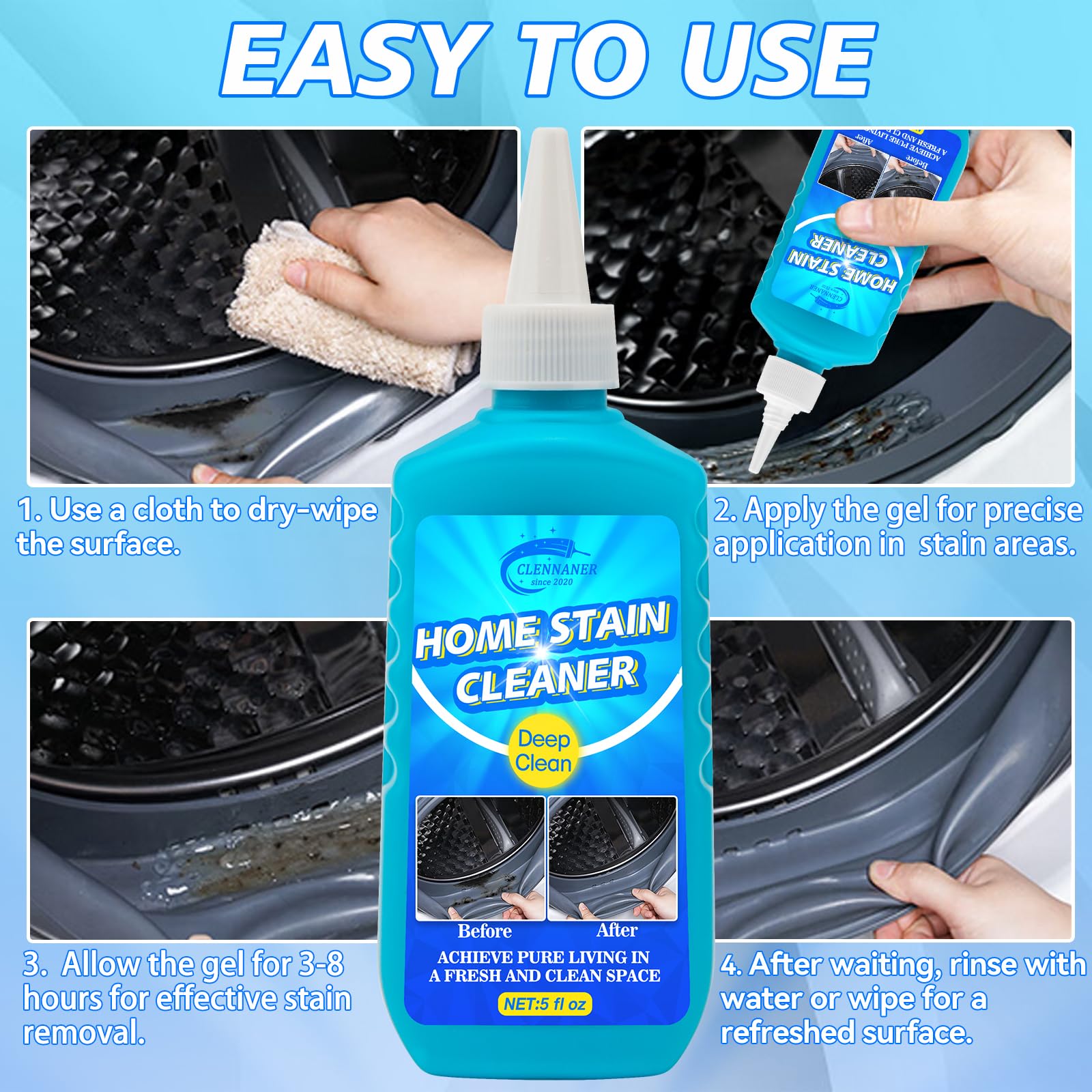 2 Pack Home Cleaning Gel - Powerful Washing Machine Cleaner & Grout Cleaner for Tiles, Bathroom, Kitchen, Refrigerator & Sink | Deep Cleans Grout Lines, Removes Stains & Odors | Perfect for Household & Appliance Maintenance