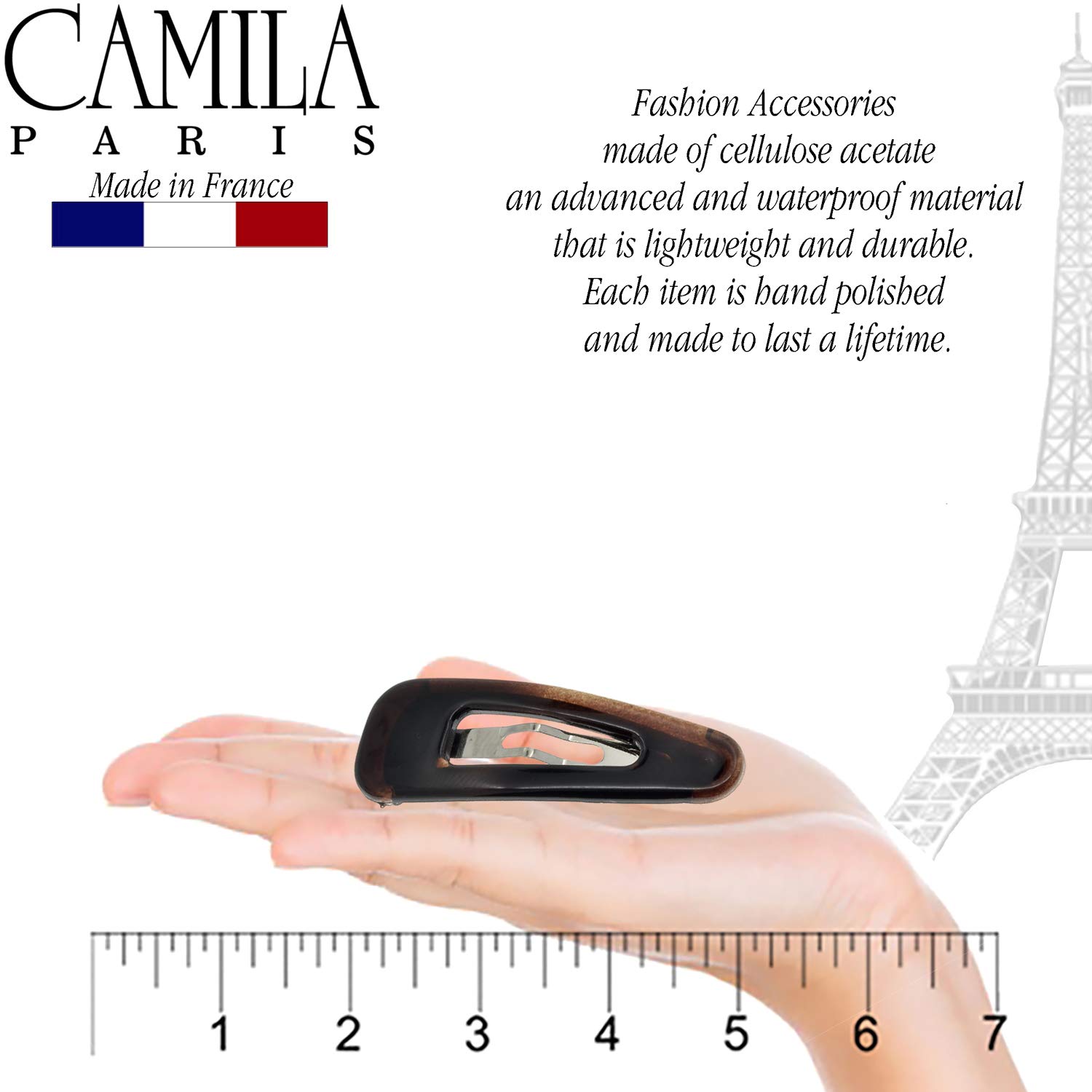 Camila Paris AD89/2 French Hair Barrettes - Strong Hold Metal Snap Clips for Women & Girls | No-Slip Hair Accessories for Styling, Ponytails & Updos | Made in France