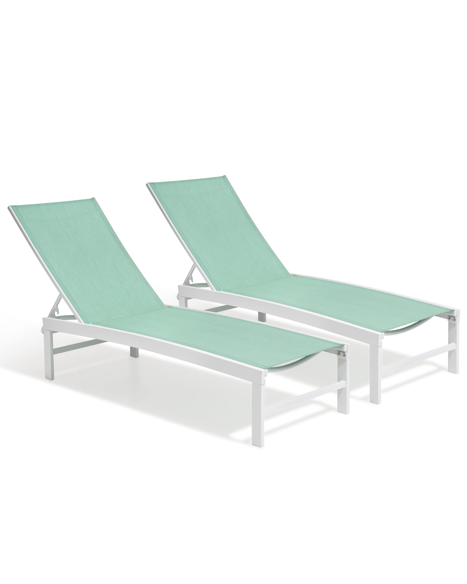 Premium Aluminum Pool Chaise Lounge Chairs Set of 2 - Adjustable 5-Position Tanning Recliners, All-Weather Outdoor Furniture for Patio, Beach, Yard & Poolside Relaxation (Green) - Perfect for Sunbathing, Lounging by the Pool or Backyard Relaxation