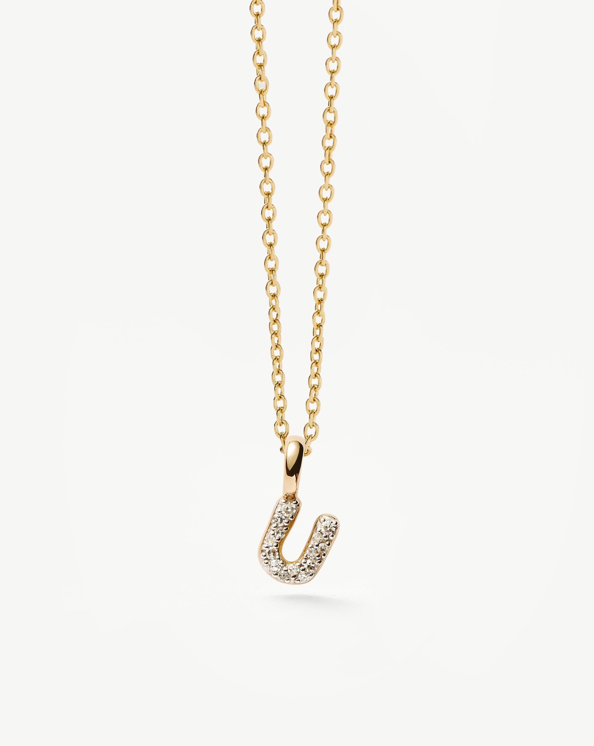 14K Solid Yellow Gold Plated Diamond Initial Mini Pendant Necklace | Personalized Letter U Jewelry | Perfect Gift for Birthday, Anniversary & Valentine's Day