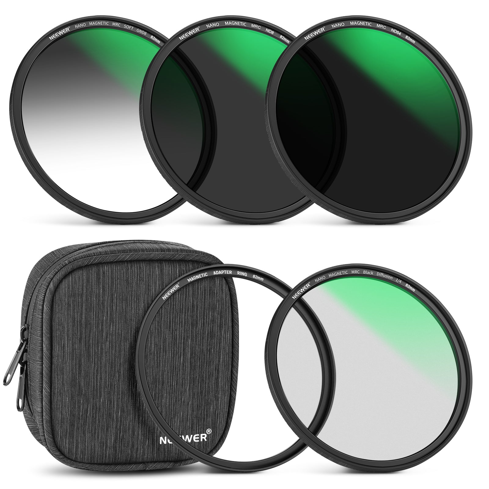 NEEWER 5-in-1 Magnetic Lens Filter Kit (1/4 Black Diffusion + GND8 + ND8 + ND64 + Ring) for DSLR & Mirrorless Cameras - Perfect for Landscape, Portrait, and Video Photography