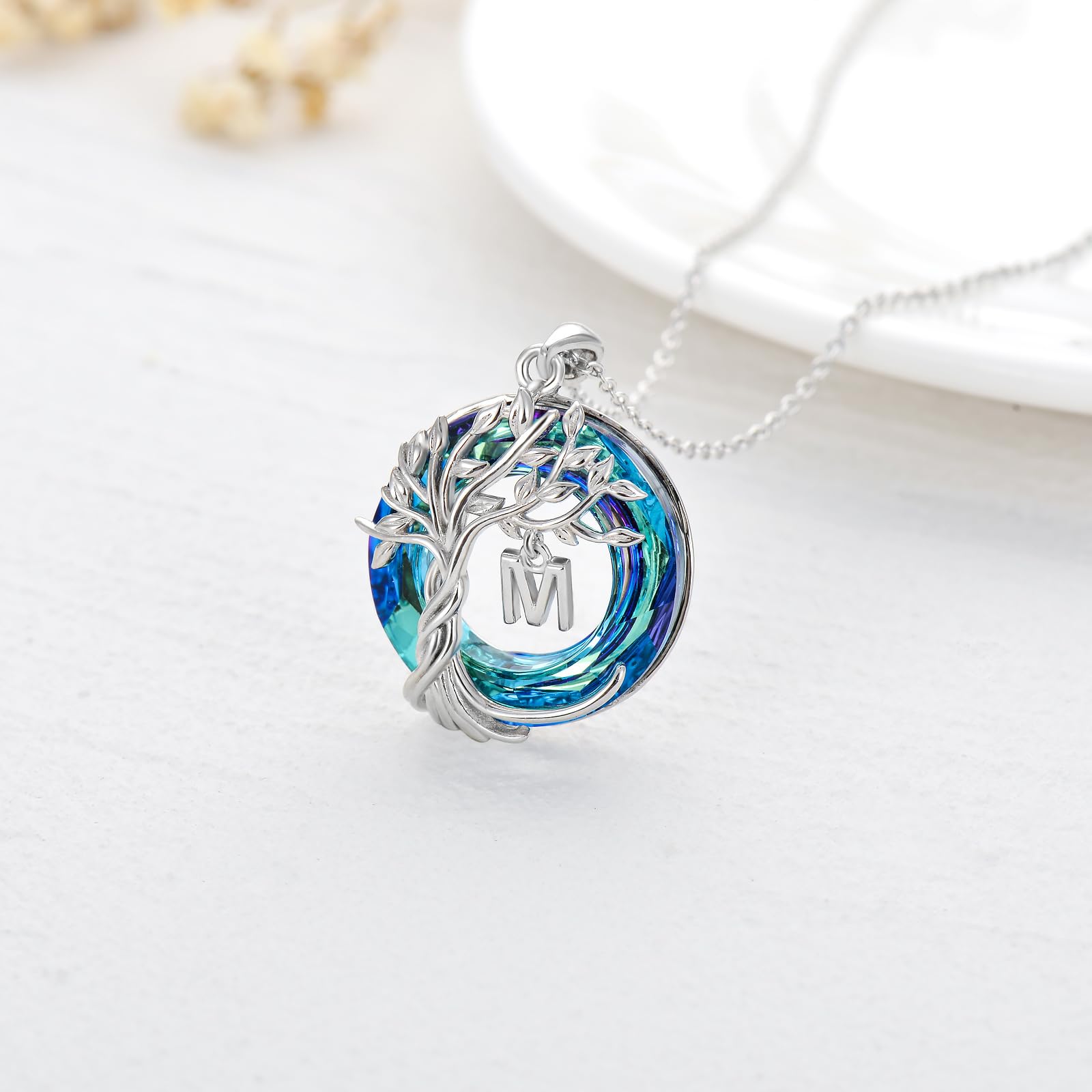 TOUPOP Sterling Silver Tree of Life Initial Necklace for Women - Personalized Letter Pendant with Blue Crystals, 925 Silver Jewelry for Mom | Birthday Gifts, Mother's Day Presents for Her | Perfect for Anniversaries, Christmas & Special Occasions