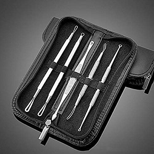 ADBHUTANAND® Professional Stainless Steel Blackhead Remover Kit - 5-Piece Anti-Slip Handle Comedone Extractor Set with Travel Case | Perfect for Facial Spa, Acne Treatment & At-Home Skincare Routine