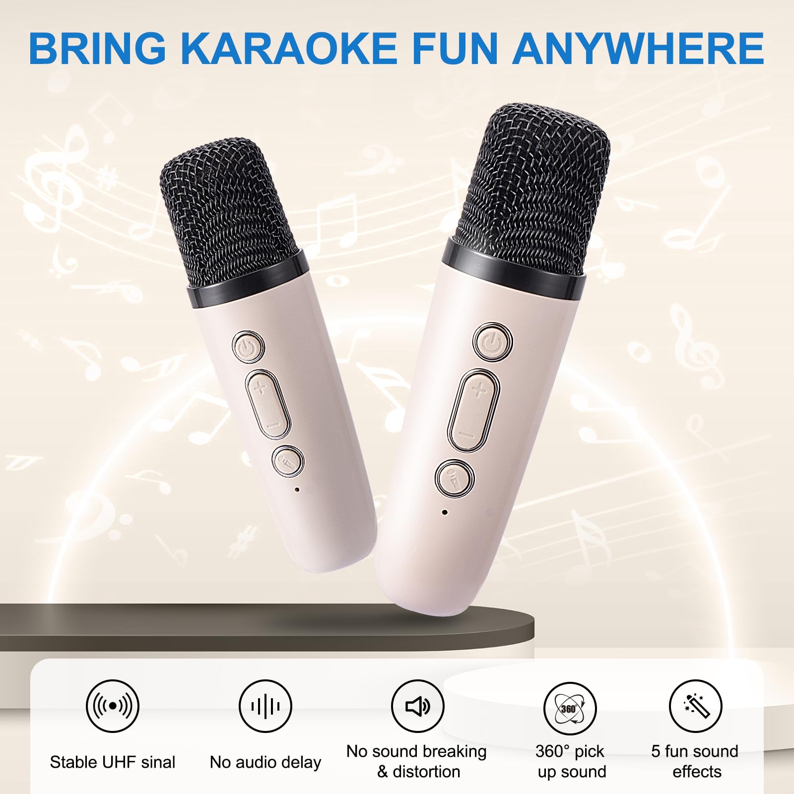 Wireless Kids Karaoke Microphone with 4 Sound Effects & LED Lights - Dual Microphone Set for Children, Perfect Toy Gift for Girls & Boys (Beige) - Ideal for Birthday Parties, Family Singing Fun & Home Entertainment