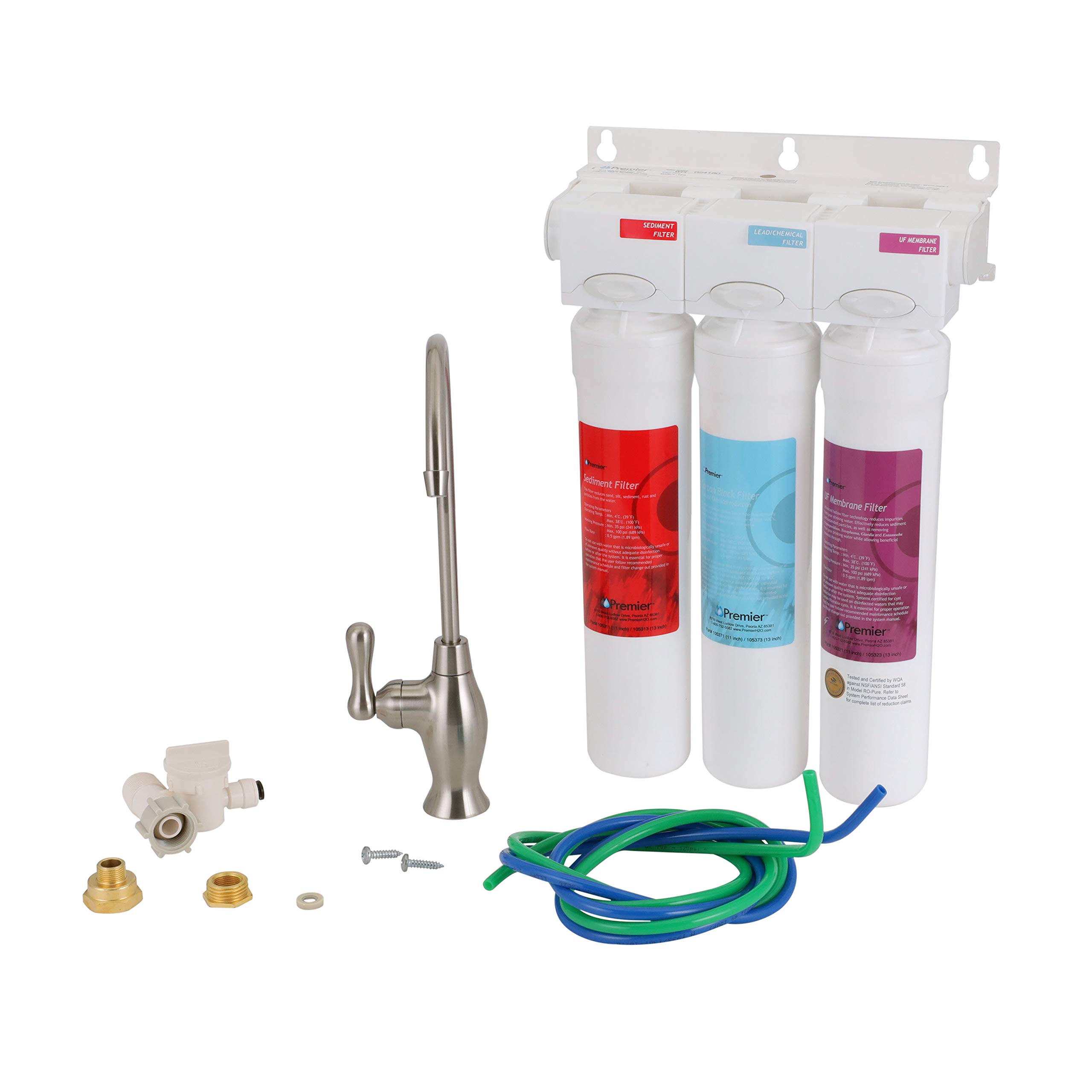 Watts Premier Pure UF-3 3-Stage Under Sink Water Filtration System with Sediment Filter, LVOC Carbon Filter & UF Membrane - WQA Certified for Clean Drinking Water | Ideal for Home, Office & RV Use