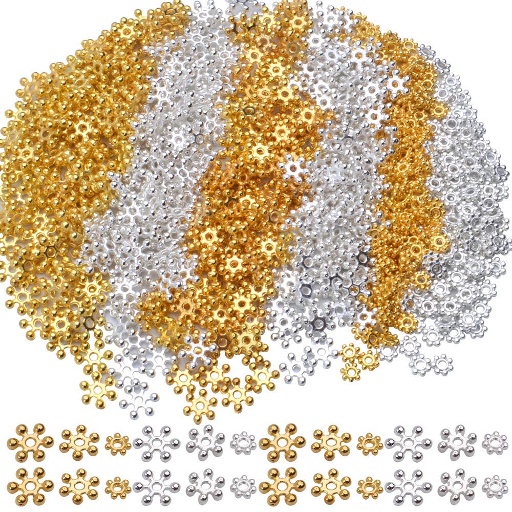 600pcs 4mm/6mm/8mm Alloy Flower Jewelry Spacer Beads - Silver & Gold Metal Charms for DIY Bracelets, Necklaces, Jewelry Making - Perfect for Crafting, Gifts & Boho Style Accessories