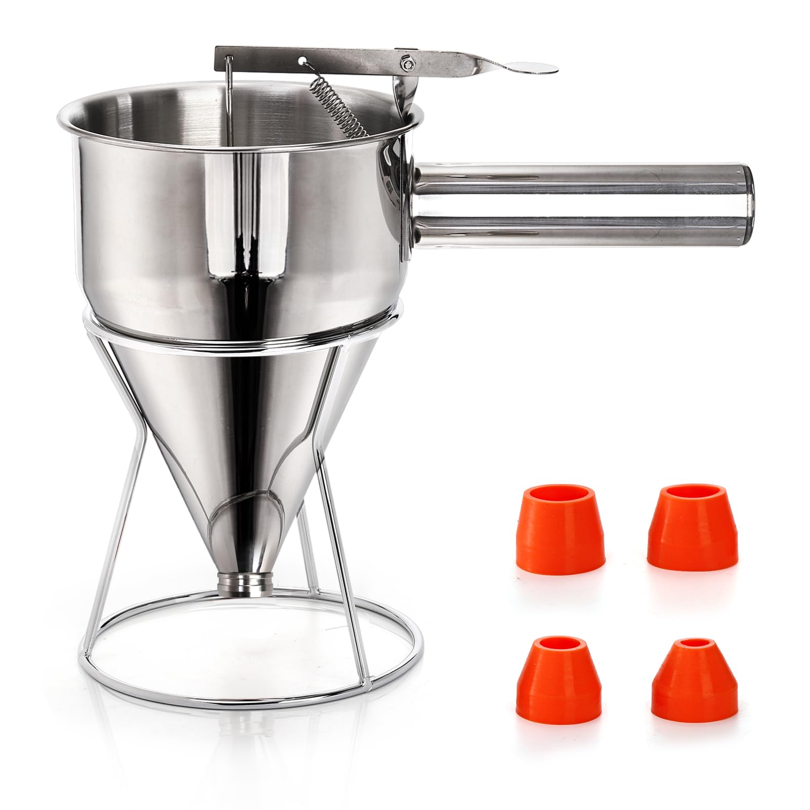 40 Oz Stainless Steel Pancake Batter Dispenser with Stand - 4 Caliber Funnel Cake Maker for Pancakes, Waffles, Muffins & Baked Goods | Perfect for Breakfast, Desserts & Commercial Kitchen Use