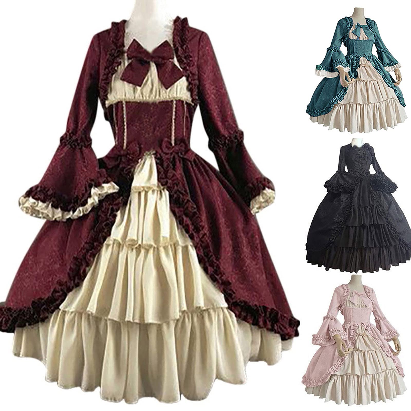 Elegant Women's Victorian Lolita Princess Dress with Flare Sleeves - Renaissance Cosplay Costume for Halloween, Tea Parties & Themed Events