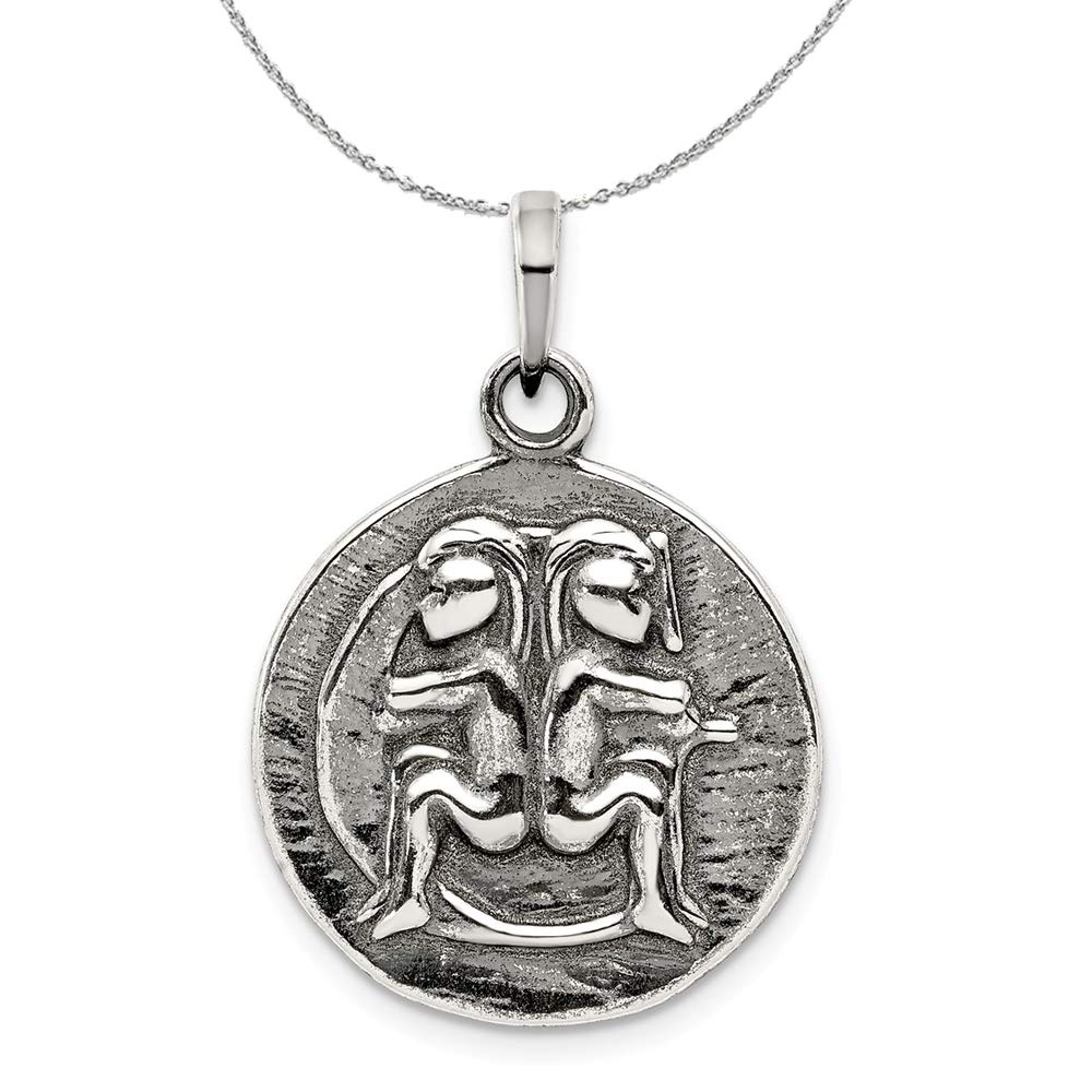 Gemini Zodiac Necklace - Sterling Silver Circle Pendant for Women
