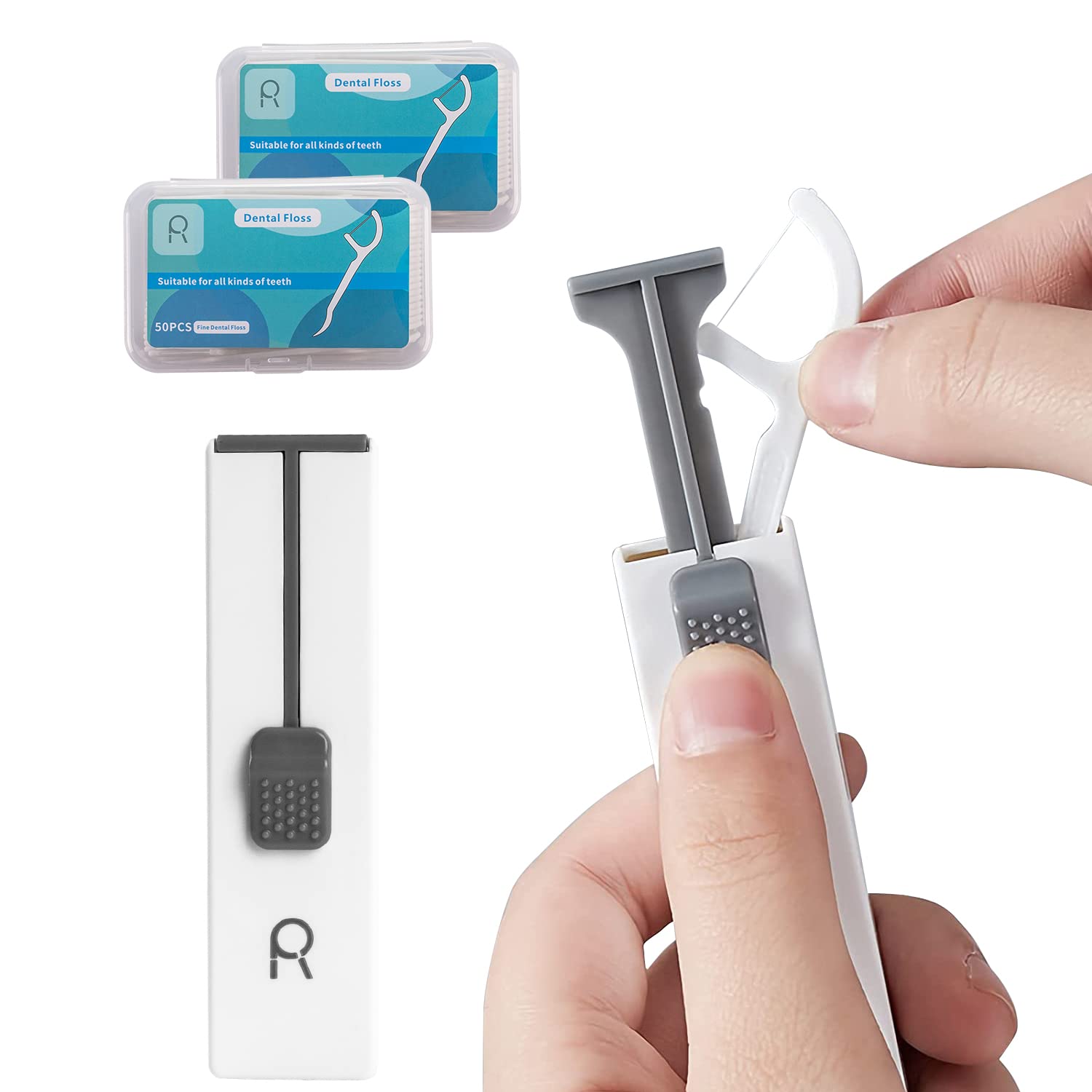 Portable Dental Floss Stick Dispenser Case - Travel-Friendly Toothpick Flossers Holder with 120 Refills - Perfect for Home, Office, Hotel & On-The-Go Oral Care (Includes 2 Cases + 120 Floss Sticks)