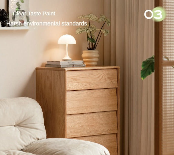 Solid Oak Wood Slanted Surface Chest of Drawers - Vintage Style Dresser for Bedroom, Living Room & Office Storage