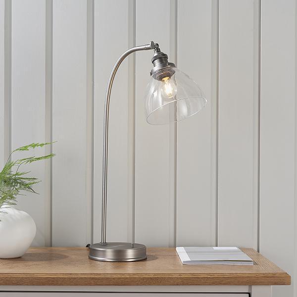 Endon Hansen Brushed Steel Table Lamp - Modern Bedside & Living Room Lighting for Home & Office Decor