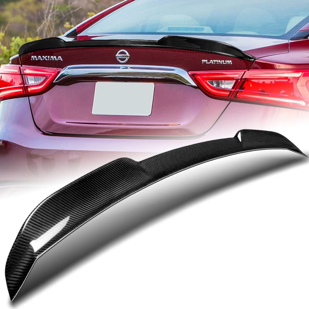 **Q1-Tech 3K Carbon Fiber V-Style Trunk Spoiler Wing for 2016-2023 Nissan Maxima - Rear Lip Spoiler Upgrade - Enhances Aerodynamics & Style (Perfect for Street Racing & Car Shows)**