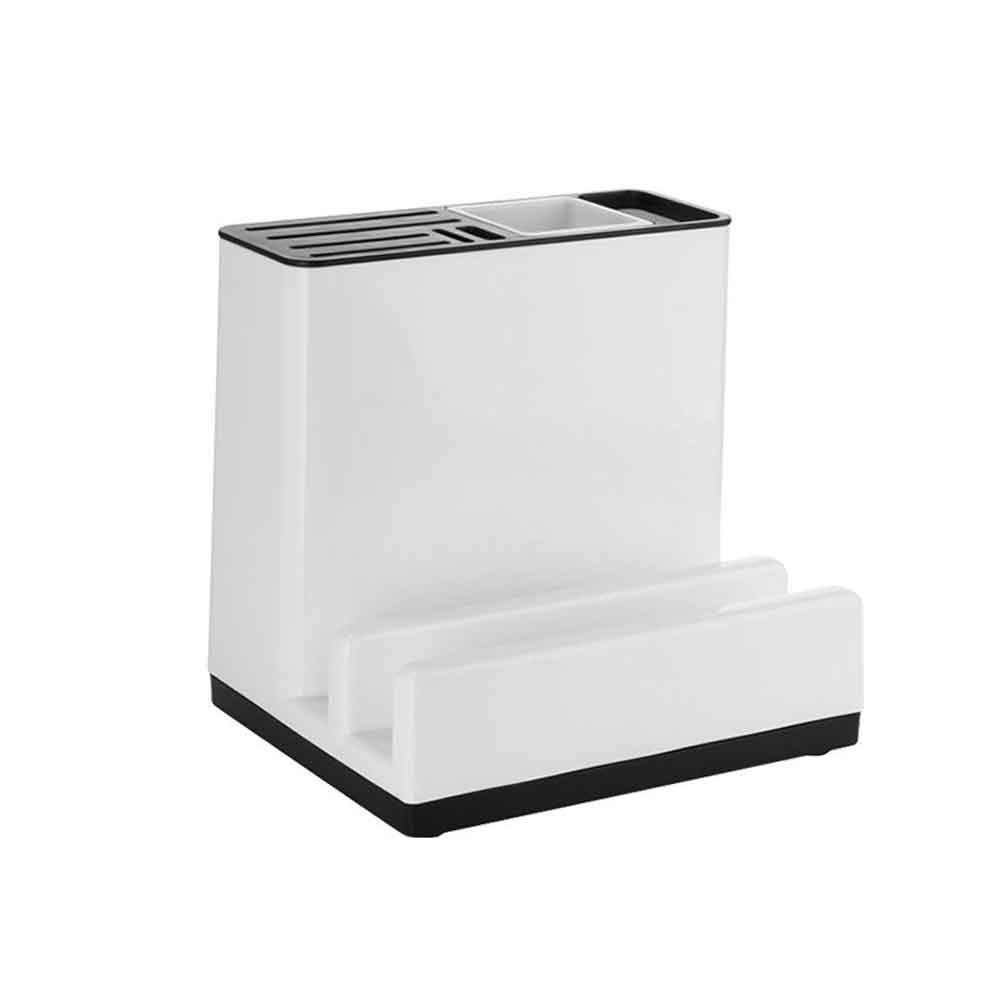 GANFANREN Plastic Kitchen Utensil Holder - Scissors, Knives & Cutting Board Organizer with Drainage Rack - Space Saving Storage Shelf for Chopping Tools (Ideal for Countertop Organization in Small Kitchens)