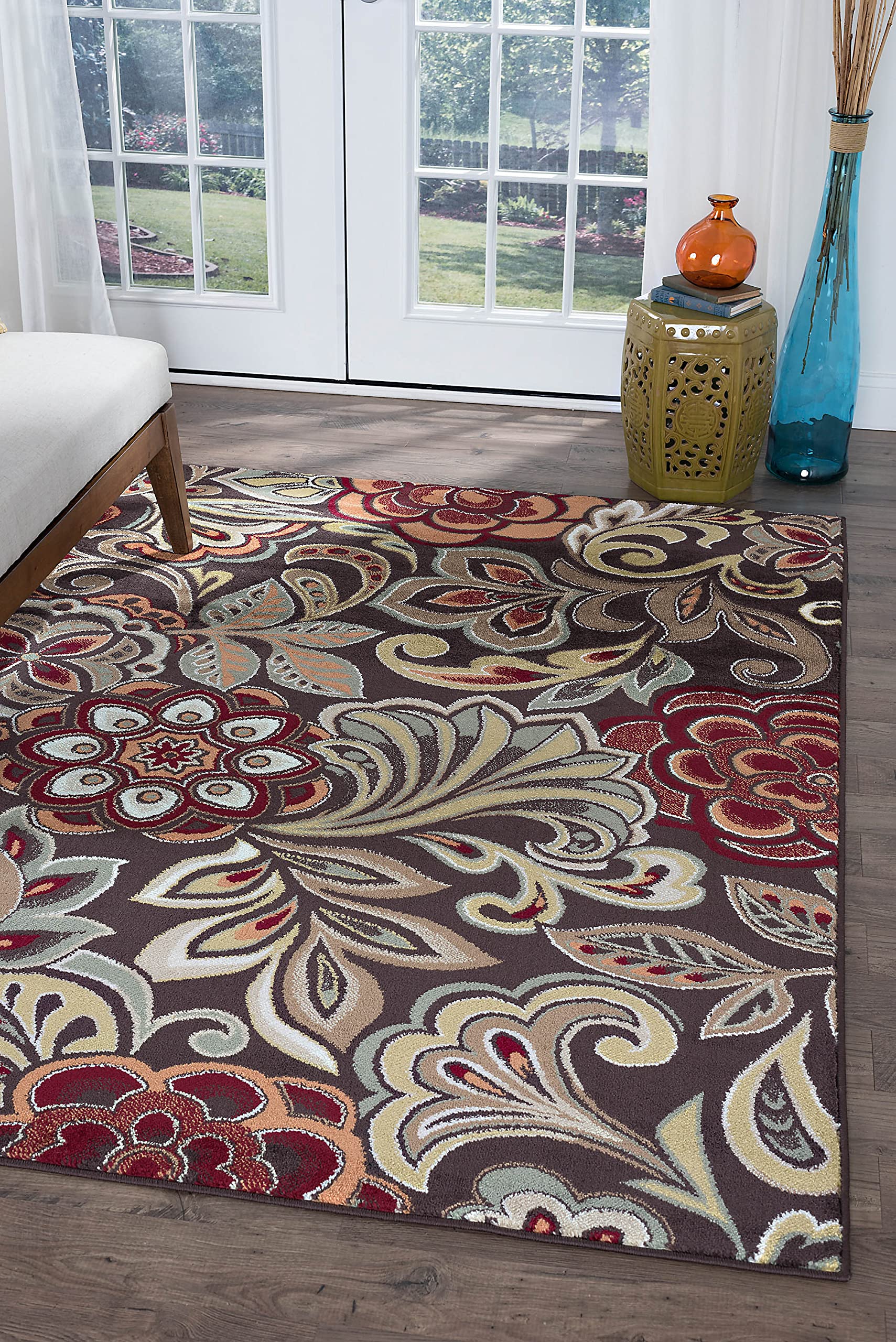 Stylish Dilek Transitional Floral Brown 3-Piece Area Rug Set - Soft Non-Slip Living Room Carpet for Bedroom, Dining Room & Home Decor