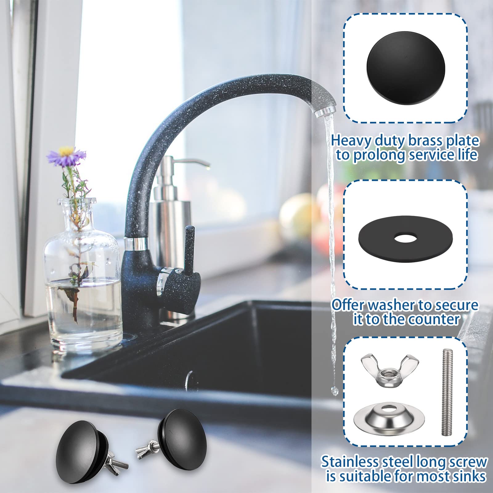 Stainless Steel Sink Hole Cover 2 Pack - Black for Kitchen Faucet