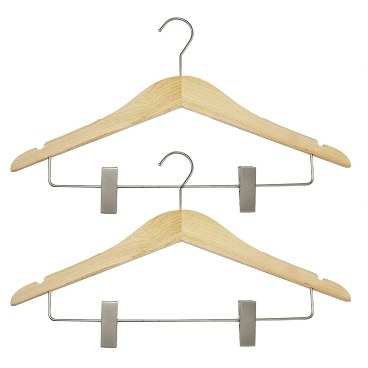 Premium Slim Wooden Hangers with Clips - Heavy Duty Pants & Skirt Hangers for Coats, Dresses - Non-Slip Space Saving Closet Organizer (Natural Wood, Set of 24) - Perfect for Wardrobe Organization & Closet Storage Solutions
