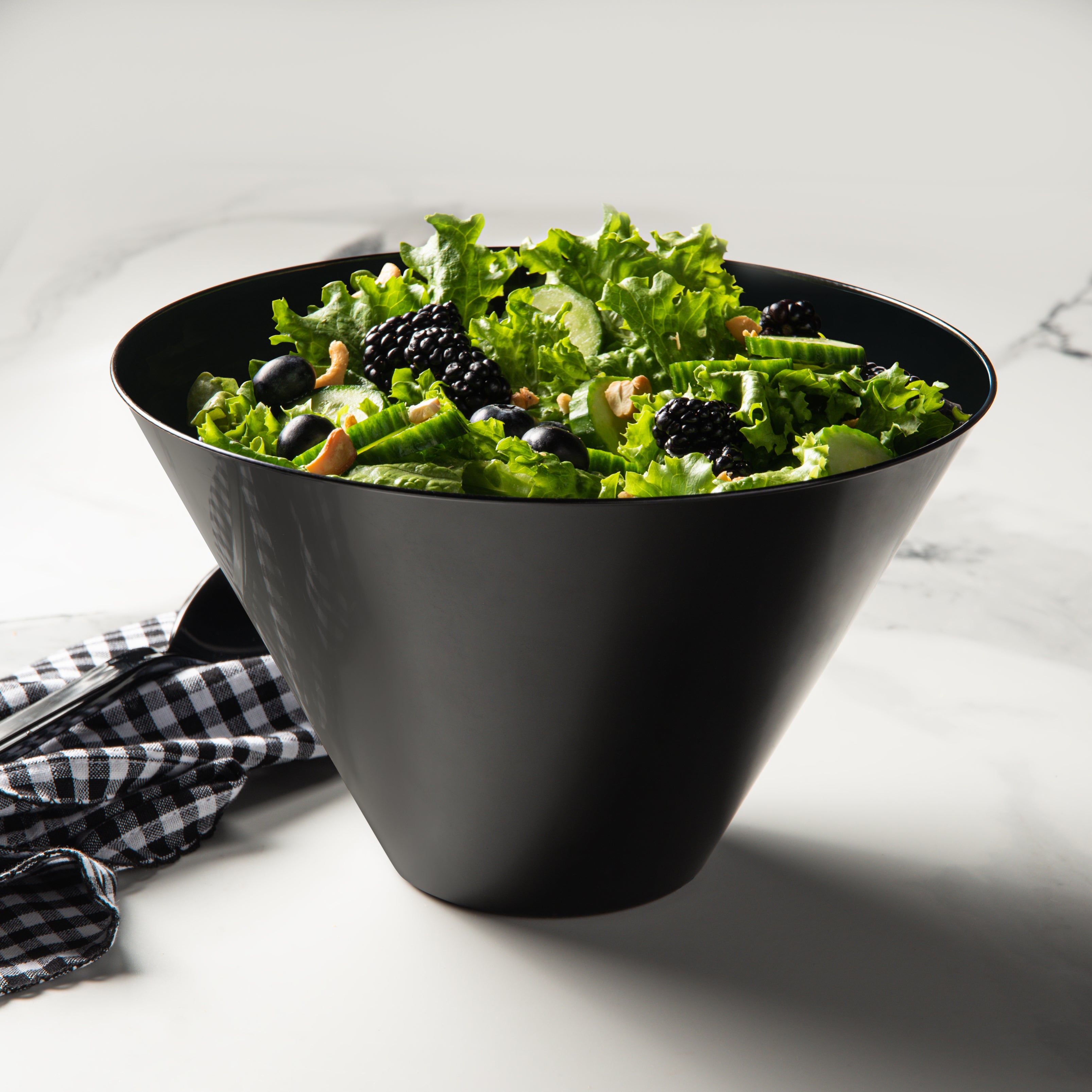 5 Pack Black Plastic Cone-Shaped Salad Bowls - Lightweight & Durable for Parties, Picnics, and Outdoor Dining