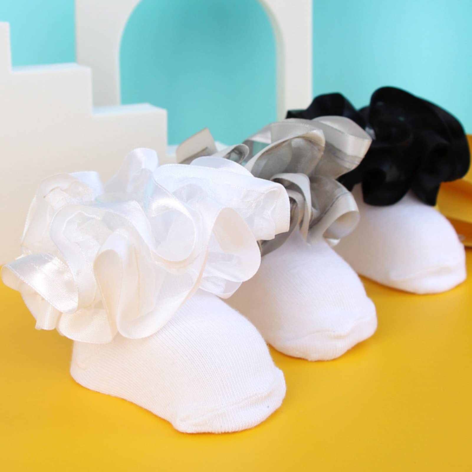 8 Pairs 3D Ruffled Lace Cotton Socks for Girls 0-10 Years - Frilly Princess Dress Socks for Parties, Weddings & Special Occasions