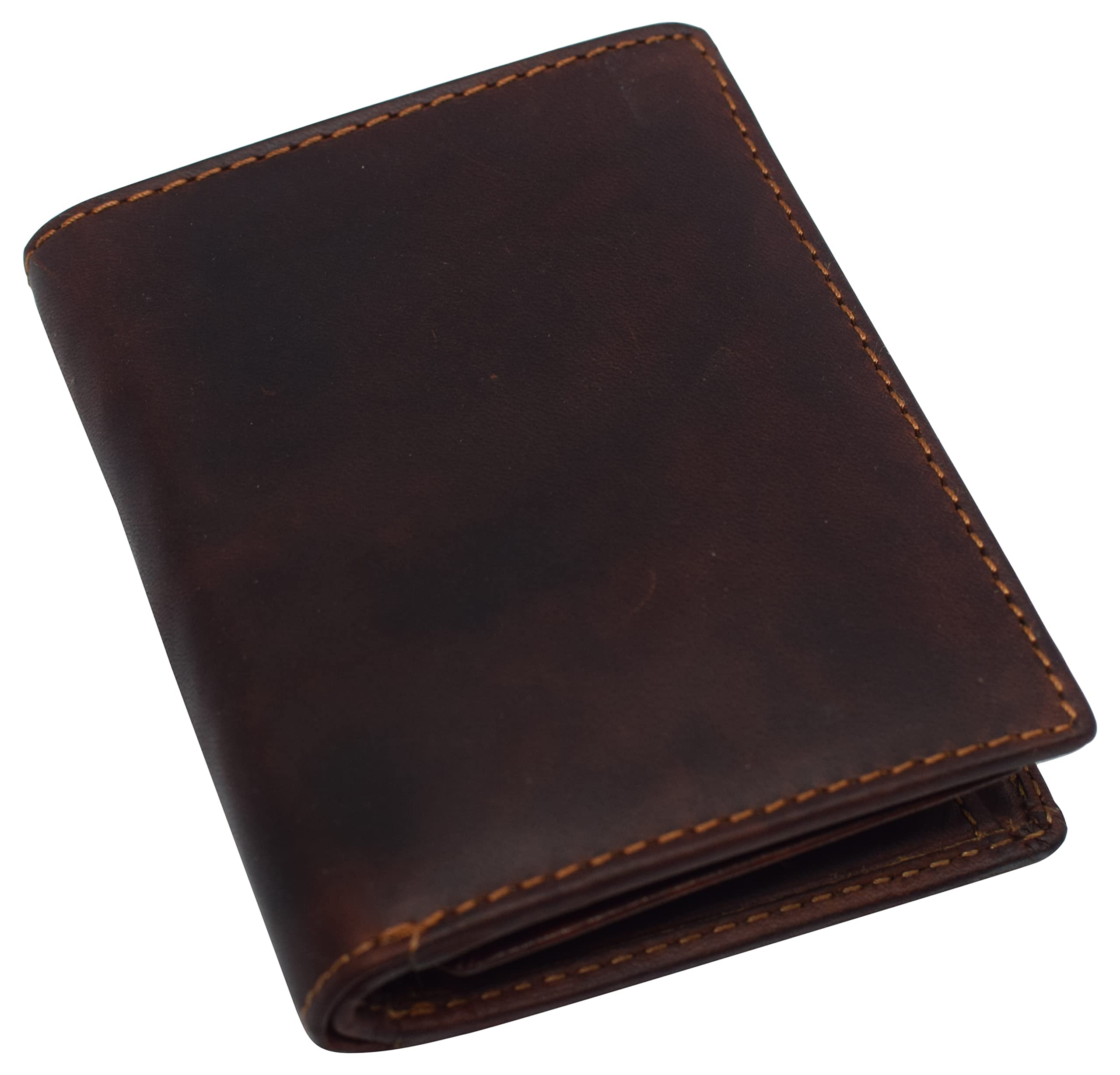 Genuine Vintage Leather RFID Wallet for Men - Bifold & Trifold Design with Snap Closure & 2 ID Windows - Large Capacity Card Holder (Vintage Brown) | Perfect for Everyday Use, Travel & Business