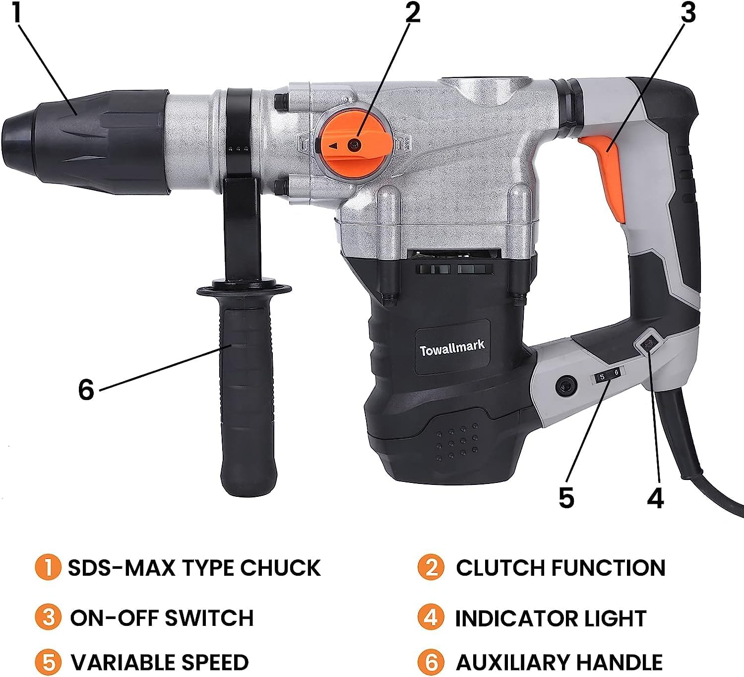 GARVEE 1600W SDS Max Demolition Jack Hammer Drill - 13 Amp Heavy Duty Electric Concrete Breaker with Point Chisel & Carrying Case - Ideal for Concrete Demolition, Pavement Breaking & Construction Projects