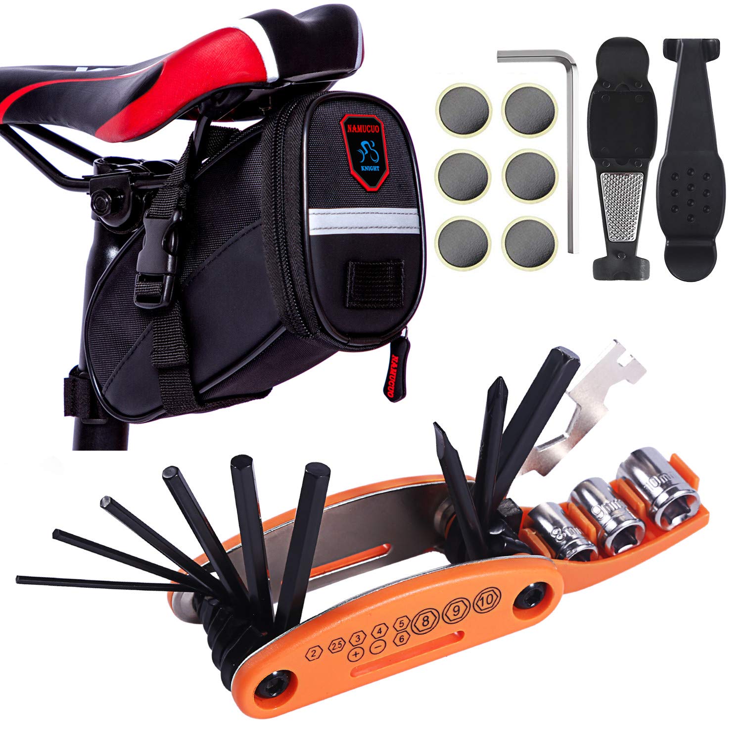 YBEKI Bike Saddle Bag - Waterproof Cycling Repair Kit with Multi-Tool, Tire Levers & Chain Tool | Compact Storage for Road/Mountain Bikes | 6 Month Warranty | Perfect for Commuting, Touring & Trail Rides