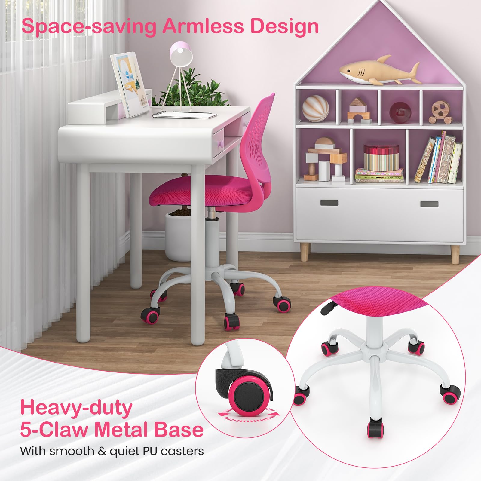 Giantex Adjustable Kids Study Chair - Ergonomic Swivel Mesh Desk Chair for Children with Height Adjustment & Lumbar Support - Perfect for Homework, Online Classes & Computer Use (Rose)