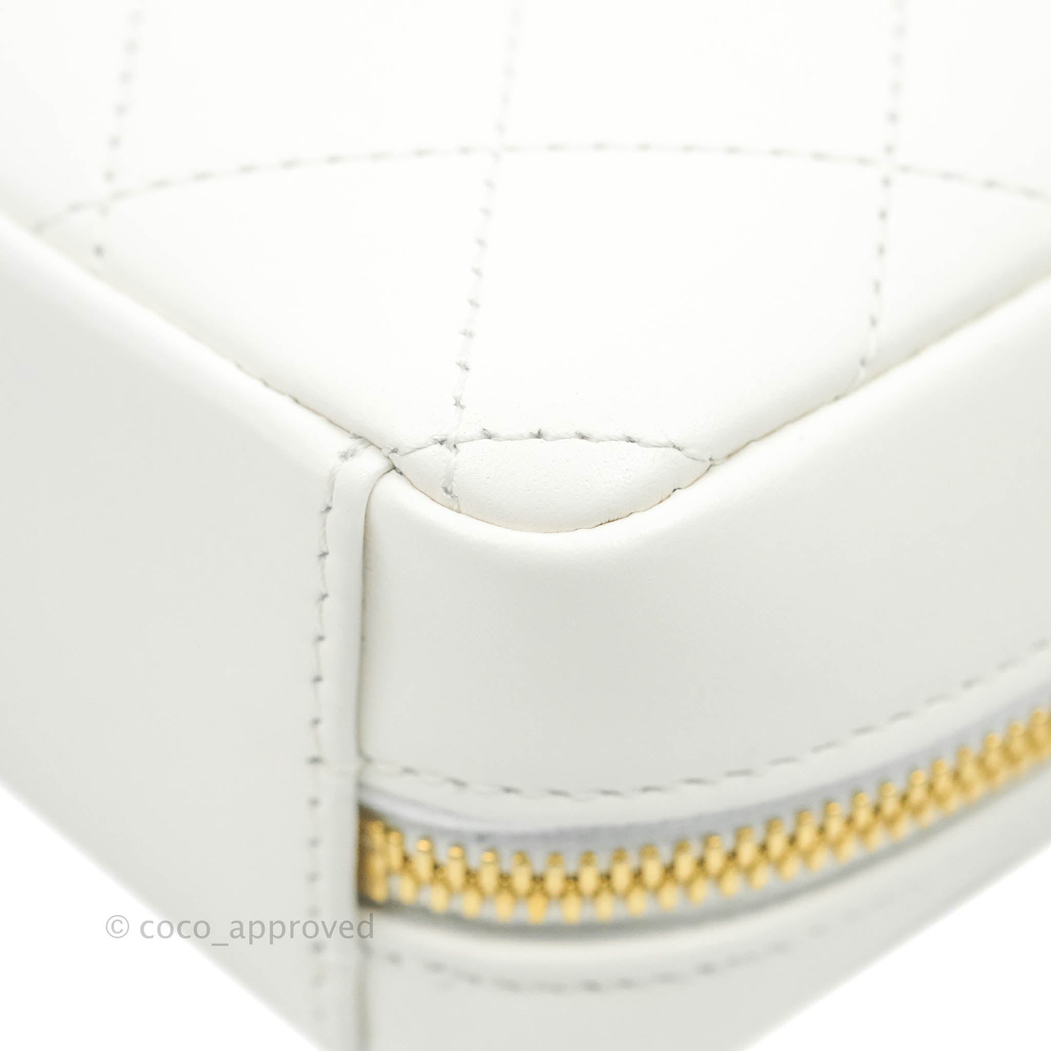 Chanel White Calfskin Circular Handle Zip Around Vanity Case with Gold Hardware - Perfect for Travel, Parties & Everyday Luxury (20S Collection)