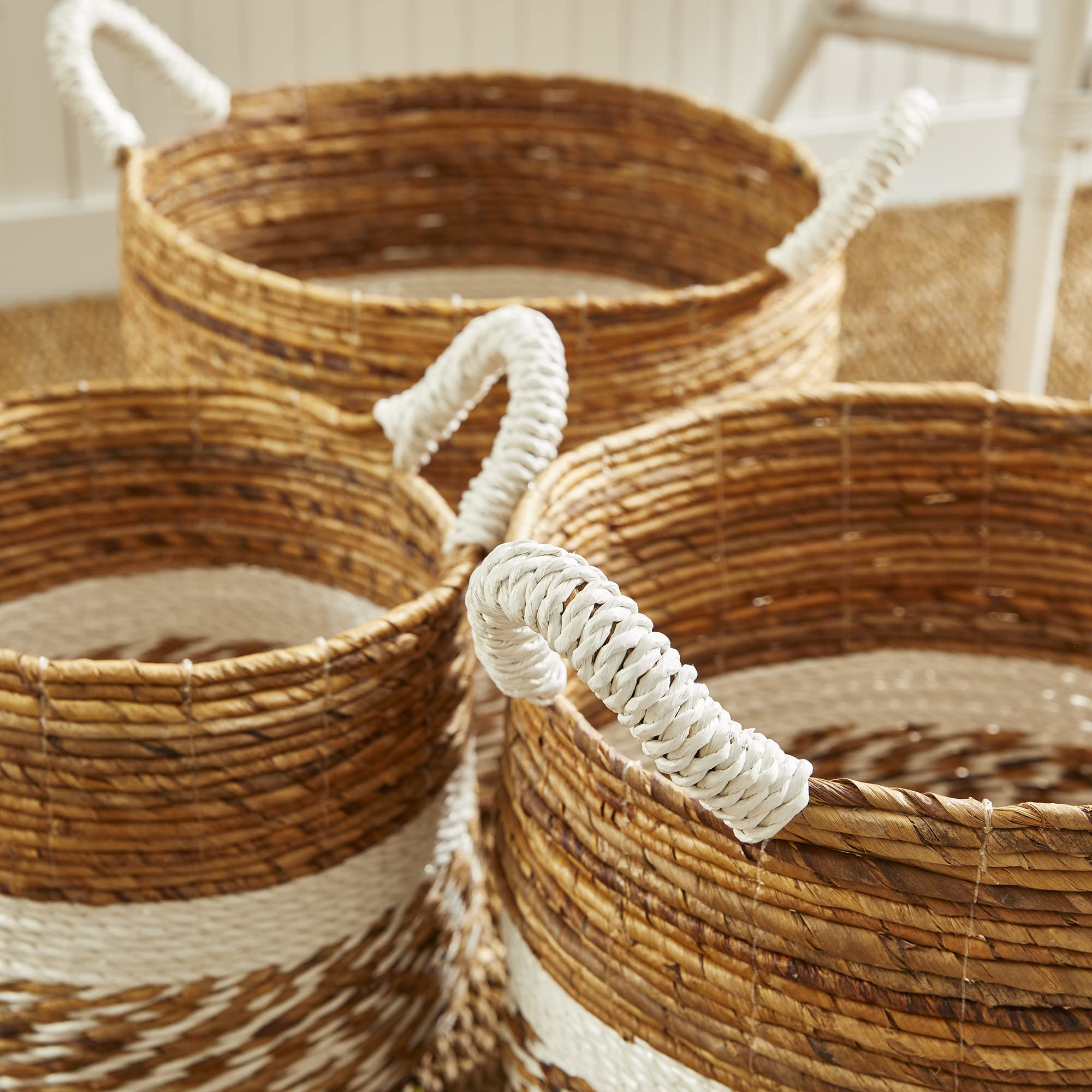 Napa Home & Garden Key Largo Round Woven Storage Baskets - Set of 3 White Decorative Baskets for Home Organization, Laundry, Bathroom & Living Room Decor