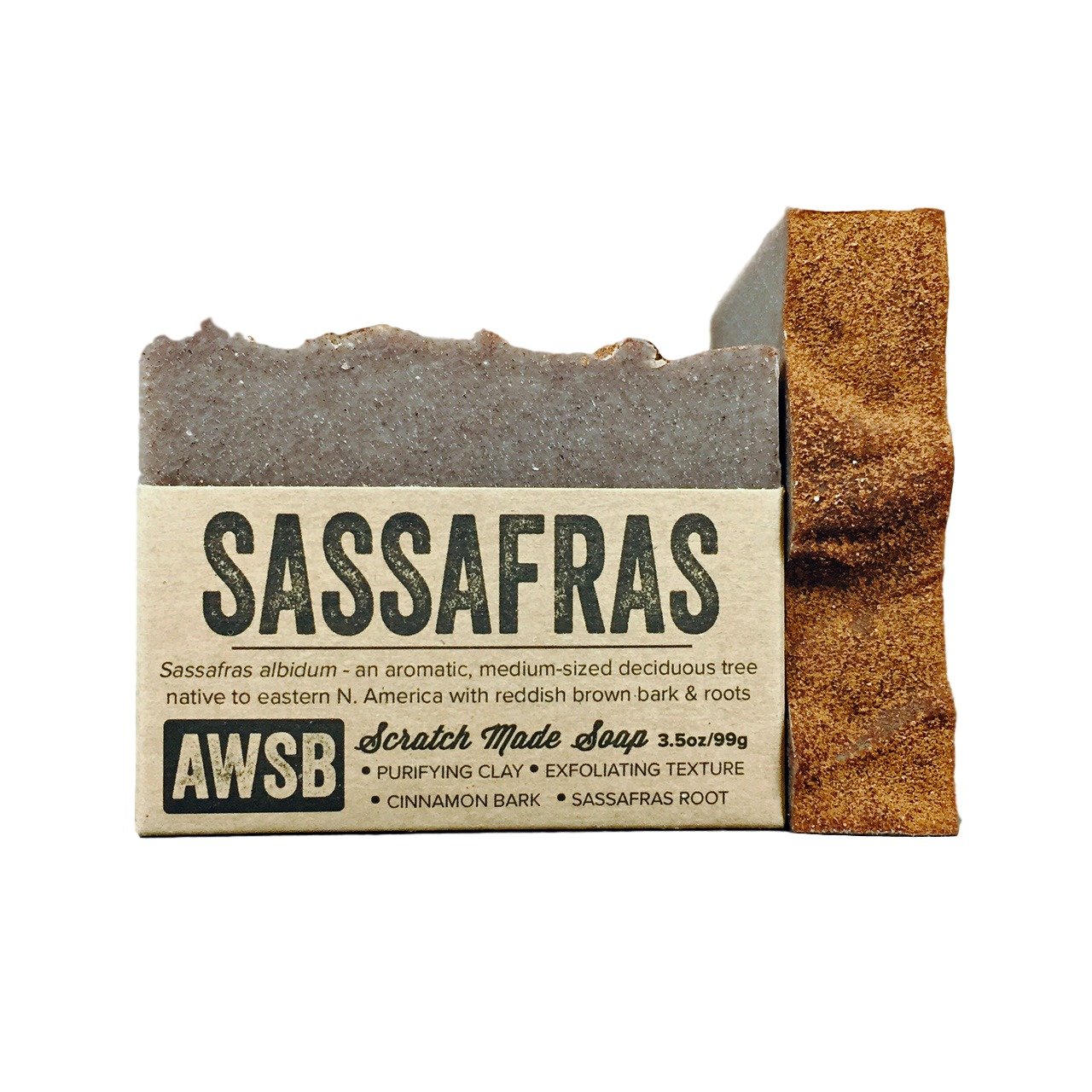 Organic Vegan Sassafras Soap Bar - All Natural Handmade Soap for Sensitive Skin | Moisturizing & Exfoliating | Perfect for Daily Use, Gifts & Travel
