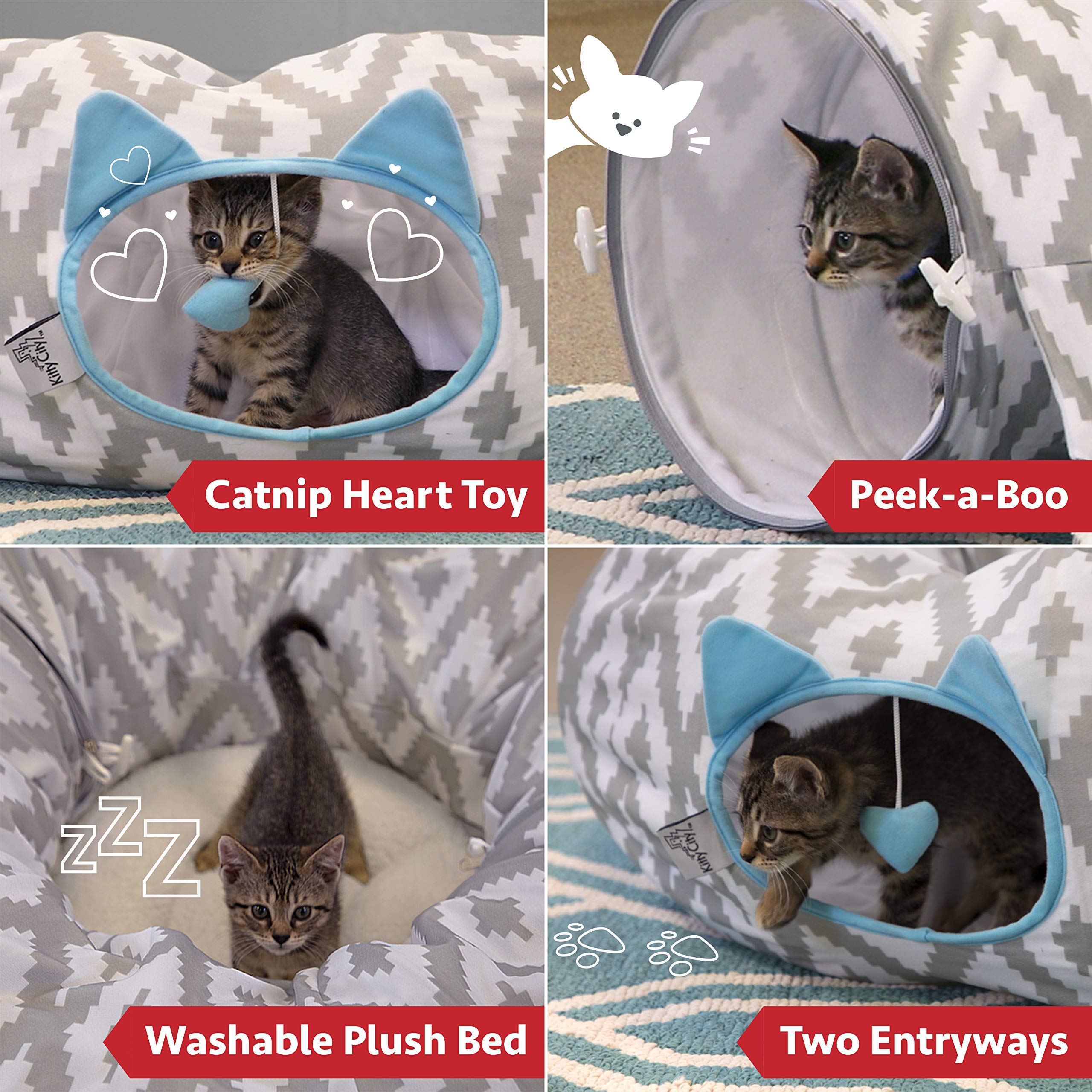 Kitty City Large Cat Tunnel Bed - Pop Up Cat Bed with Play Tunnel for Indoor Cats | Cozy Hideaway & Fun Play Space for Kittens & Adult Cats