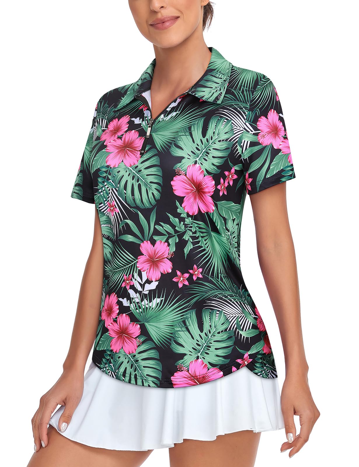 Tanst Sky Women's Golf Polo Shirt - Breathable Moisture Wicking Short Sleeve Quarter Zip Pullover for Golf, Workout & Outdoor Activities