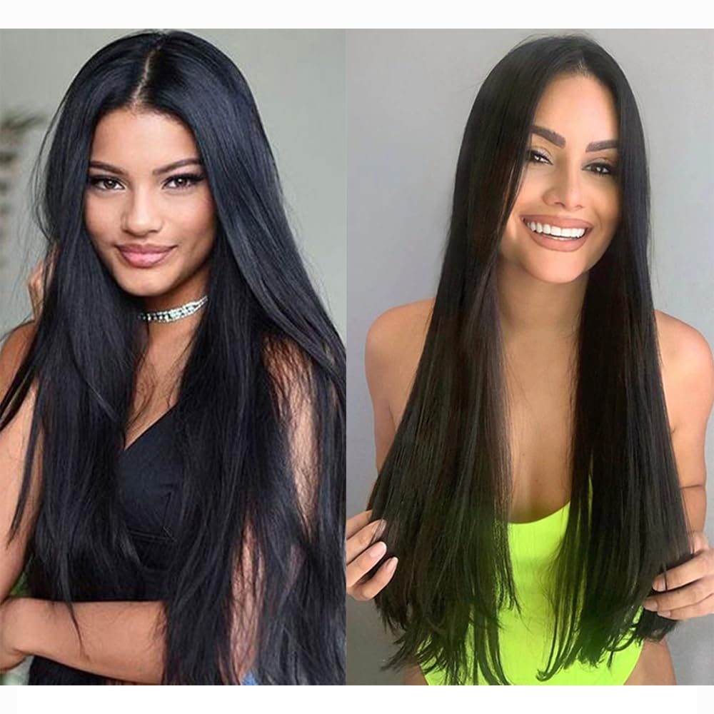 Fapiwen 6pcs Straight Black Hair Extensions for Women - Clip-in Synthetic Hair Weft for Volume & Length - Perfect for Parties, Weddings & Daily Styling